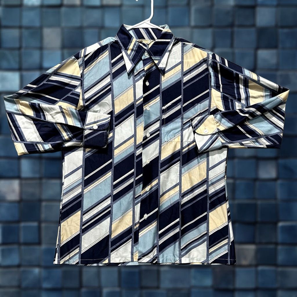Vintage VTG Capri West Townline Shirt Mens Large Blue Geometric Dagger Disco Rave 70s Size US L / EU 52-54 / 3 - 1 Thumbnail