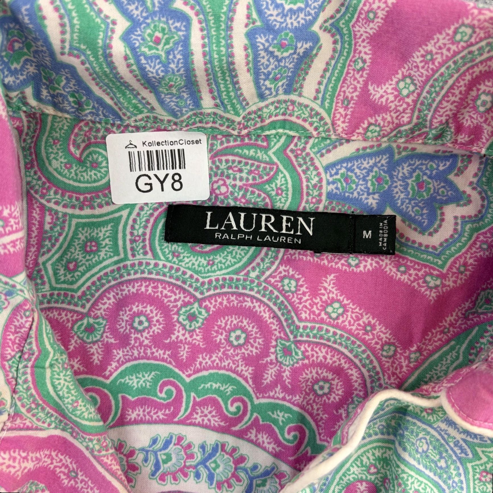 Ralph Lauren Lauren Ralph Lauren Pajama Top Womens Medium Pink Paisley 3/4 Sleeve Button Front Embroidered Monogram Cute Size M / US 6-8 / IT 42-44 - 6 Thumbnail
