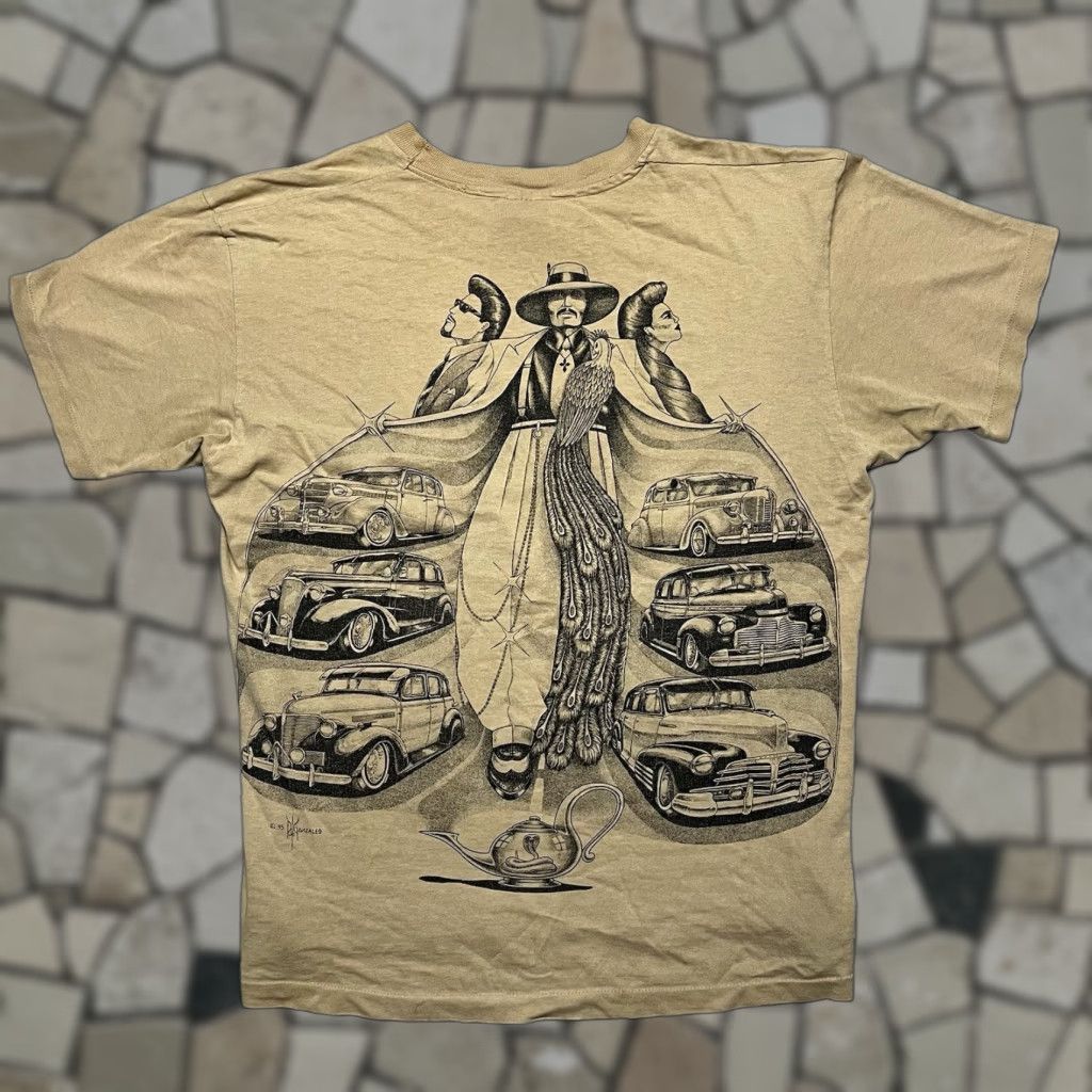 VINTAGE David Gonzales Cholo Chicano Art T Shirt Homies Lowrider XL Beige Cotton Anvil Unisex Adults 90s Cars Prison Cholo Art Tee?