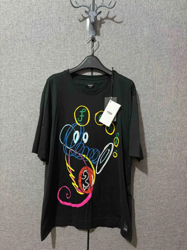 Fendi Fendi Black Wool Graphic T-Shirt for Men 0089 Size US L / EU 52-54 / 3 - 1 Thumbnail