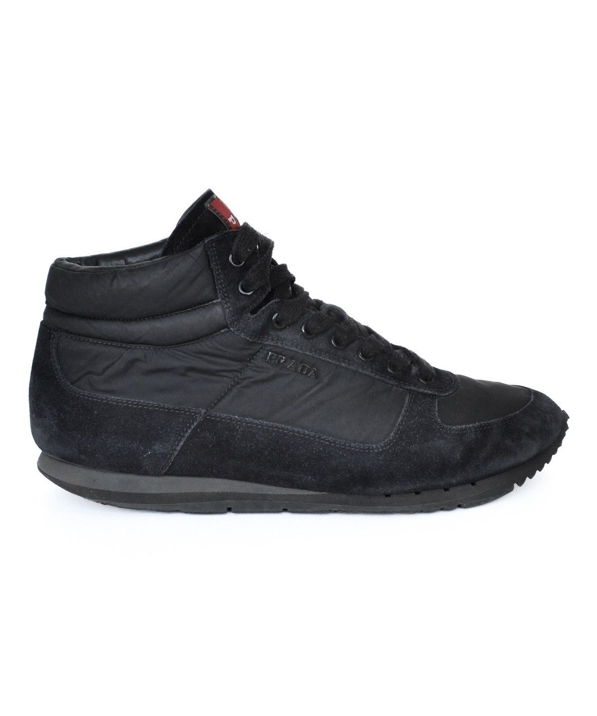 Prada 🔴 PRADA Boots Hi Top Sneakers Suede Nylon Red Tab Black Size US 8 / EU 41 - 5 Thumbnail