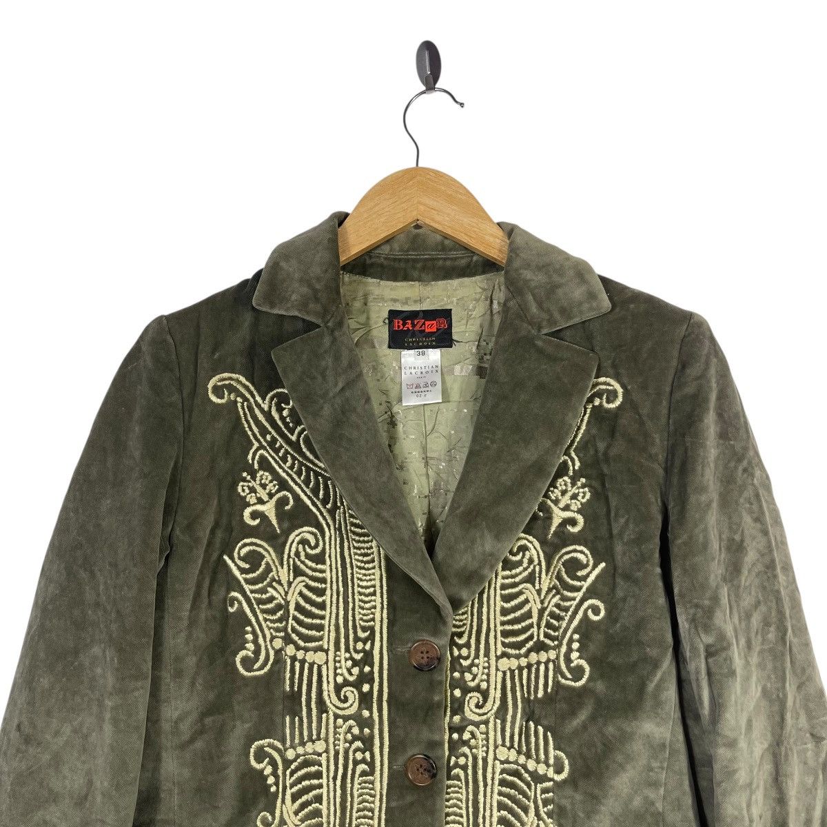Christian Lacroix Christian Lacroix Bazar Embroidered Velvet Blazer Olive Gree Size S / US 4 / IT 40 - 2 Thumbnail