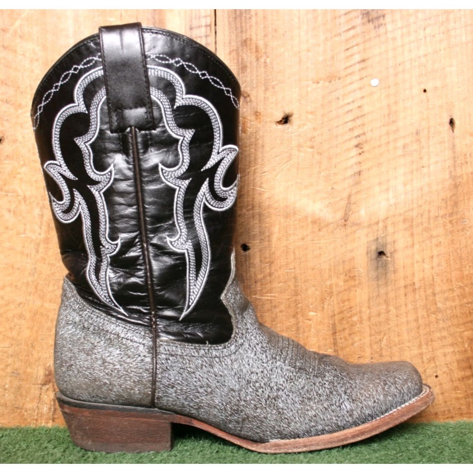 Vintage J.B. Dillon Calf Hair Print Brown Suede & Black Leather Western Boots Sz. 8.5 B Women Western Boots 8.5 Black Brown Leather Square Toe pull On Size US 9 / IT 39 - 2 Thumbnail
