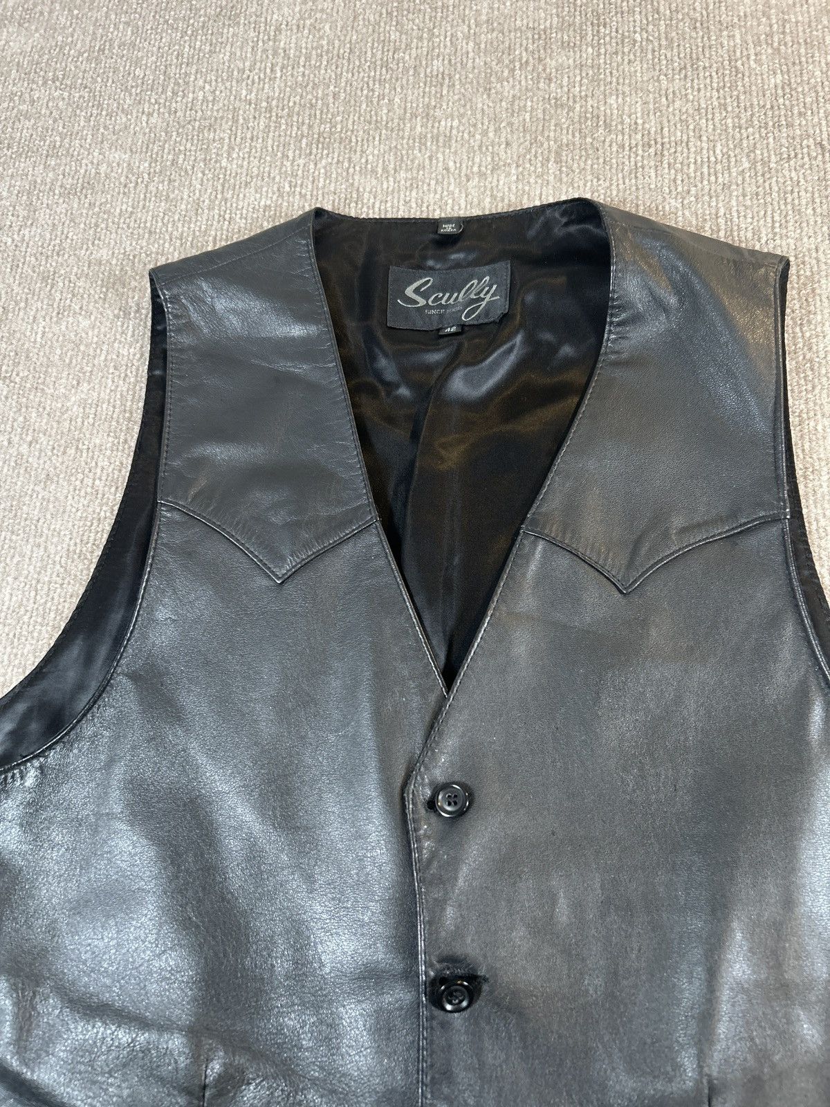 Scully Leather Scully Black Leather Vest 42 – Western Cowboy Biker Vintage Size US L / EU 52-54 / 3 - 2 Thumbnail