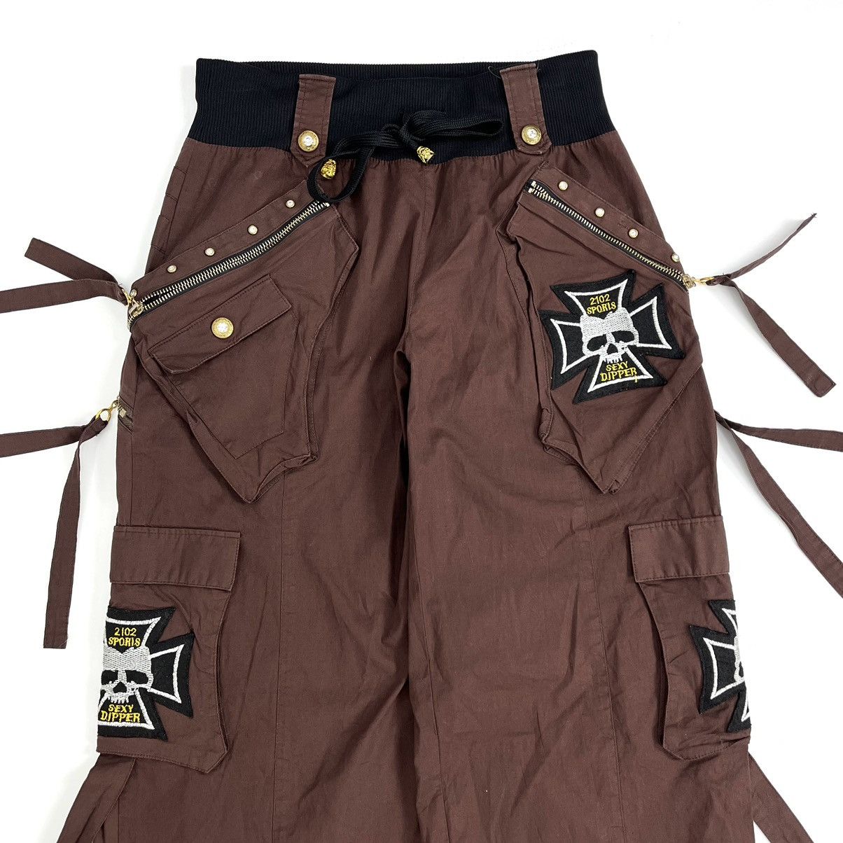 14th Addiction × KMRii × Yasuyuki Ishii Crazy Y2K Dipper Bondage Skulls Studded Multipocket Pants Size US 27 - 19 Thumbnail