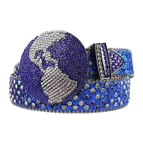 Japanese Brand y2k blue studded rhinestone leather belt Size 38 - 4 Thumbnail