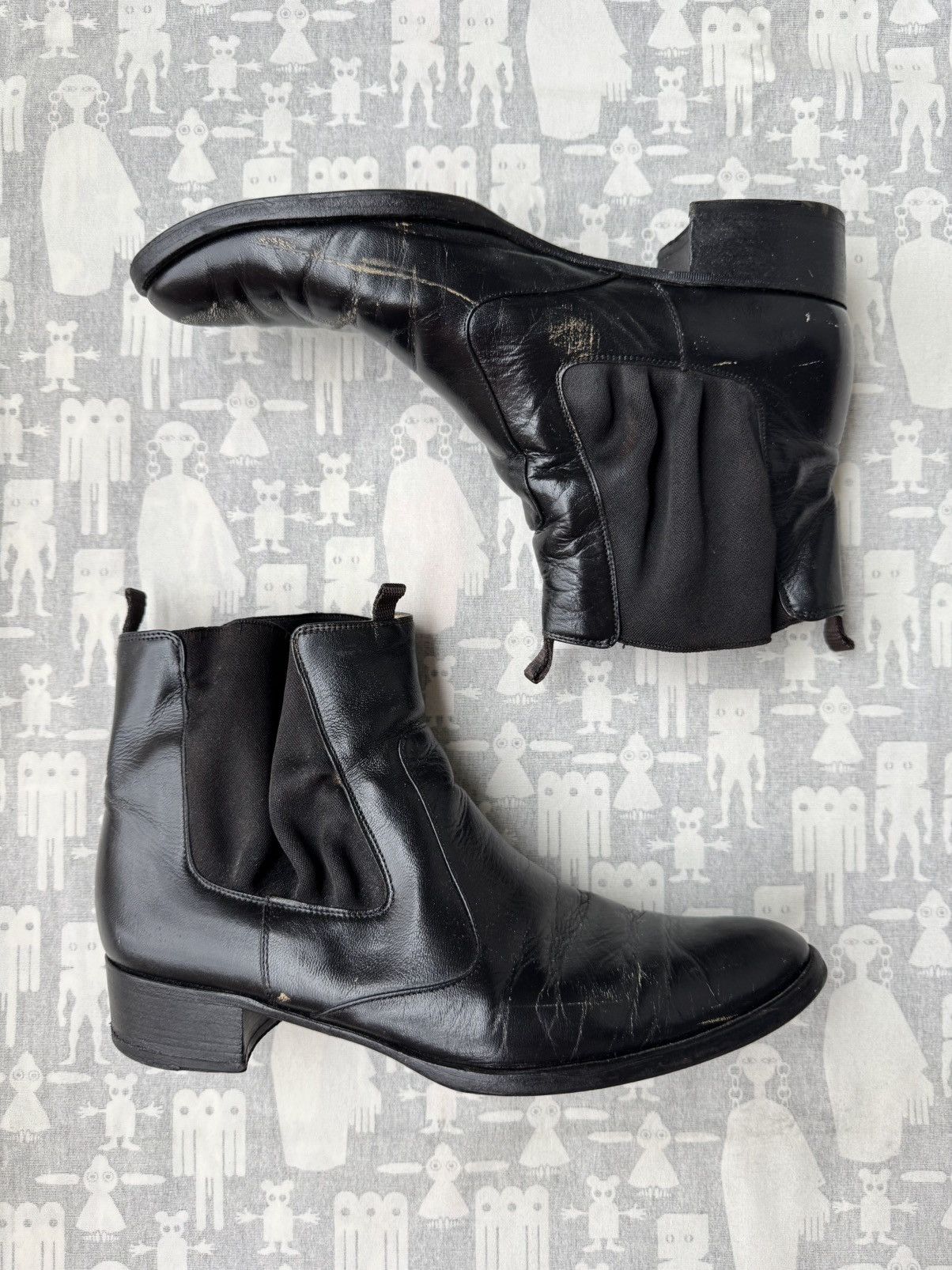 Helmut Lang 2000's Cuban Heel Shoes Black Painted Boots, Men's (Size 11)