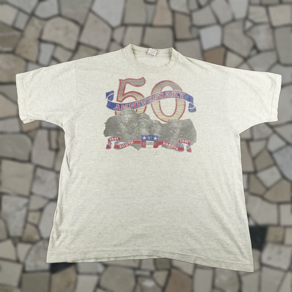 Fruit Of The Loom Vintage Mount Rushmore Shirt Mens 2XL Gray 50th Anniversary South Dakota 90s Size US XXL / EU 58 / 5 - 1 Thumbnail