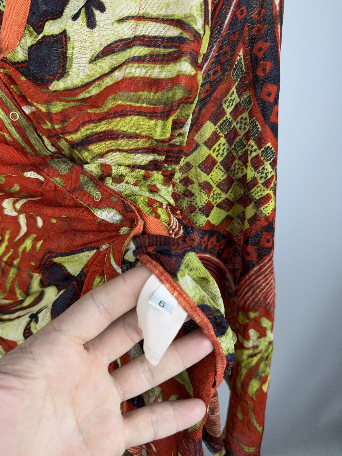 Other Vintage Garella Abstract Mesh Shirt Red Green Print Size M / US 6-8 / IT 42-44 - 3 Thumbnail