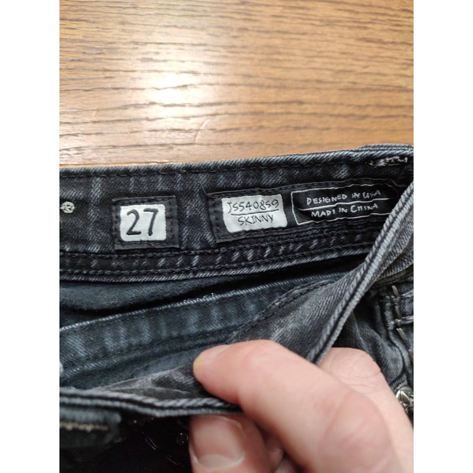 Miss Me Miss Me Skinny Jeans Black Womens 27 Inseam 31 Rhinestone Studded Embroidered 5-Pocket Denim Jeans Size 27" / US 4 / IT 40 - 5 Thumbnail