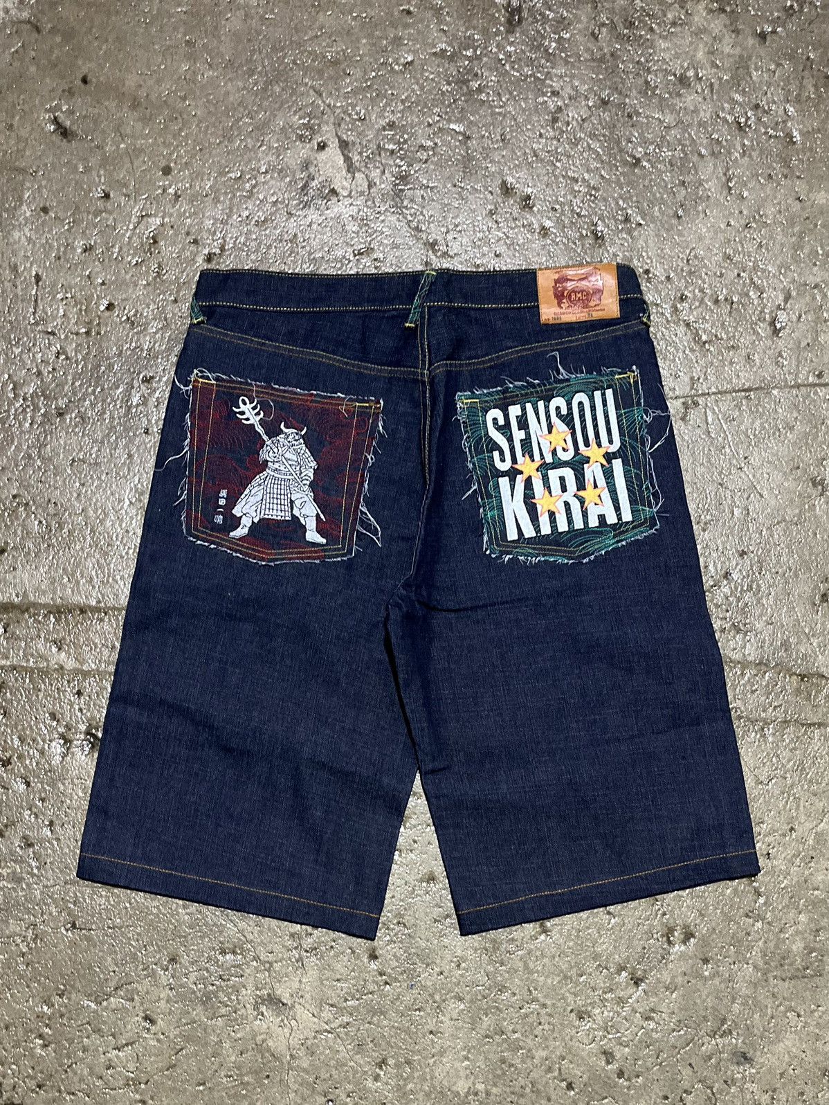 image of Crazy Vintage Y2K Baggy Jorts Evisu Style Skater Shorts in Blue, Men's (Size 38)