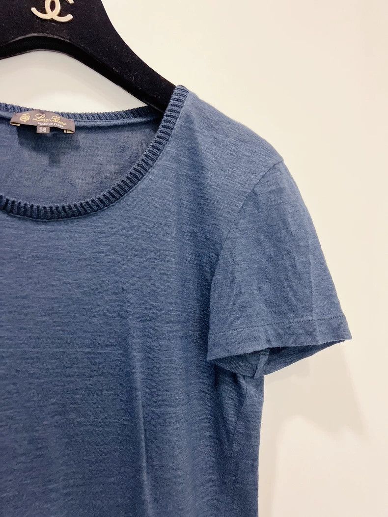 Loro Piana Loro Piana Dark blue cotton linen knitted short-sleeved T-s Size XS / US 0-2 / IT 36-38 - 3 Thumbnail