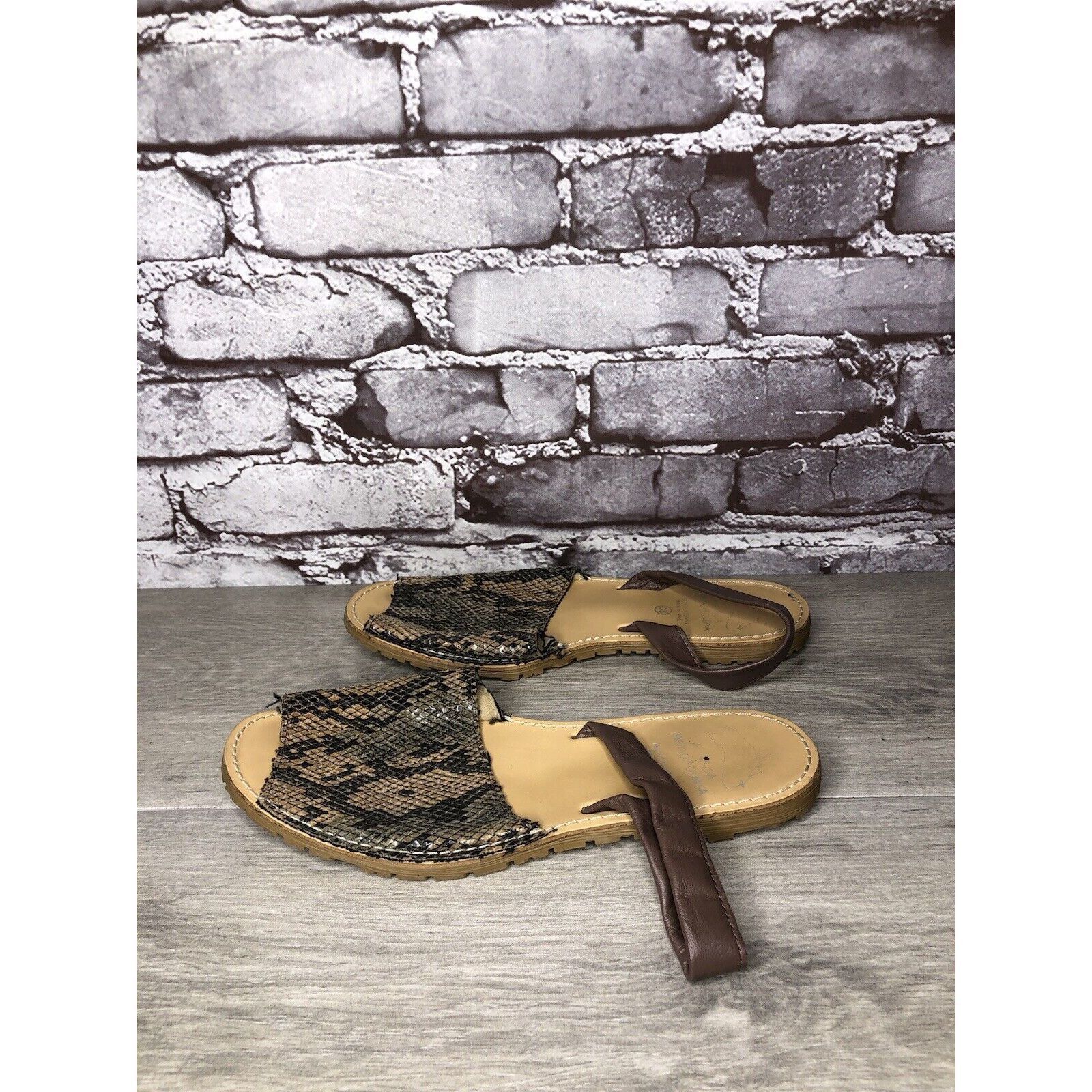 Other AVARCA MENORQUINA Brown Leather Snake Slingback Sandals Wome Size US 7.5 / IT 37.5 - 9 Thumbnail