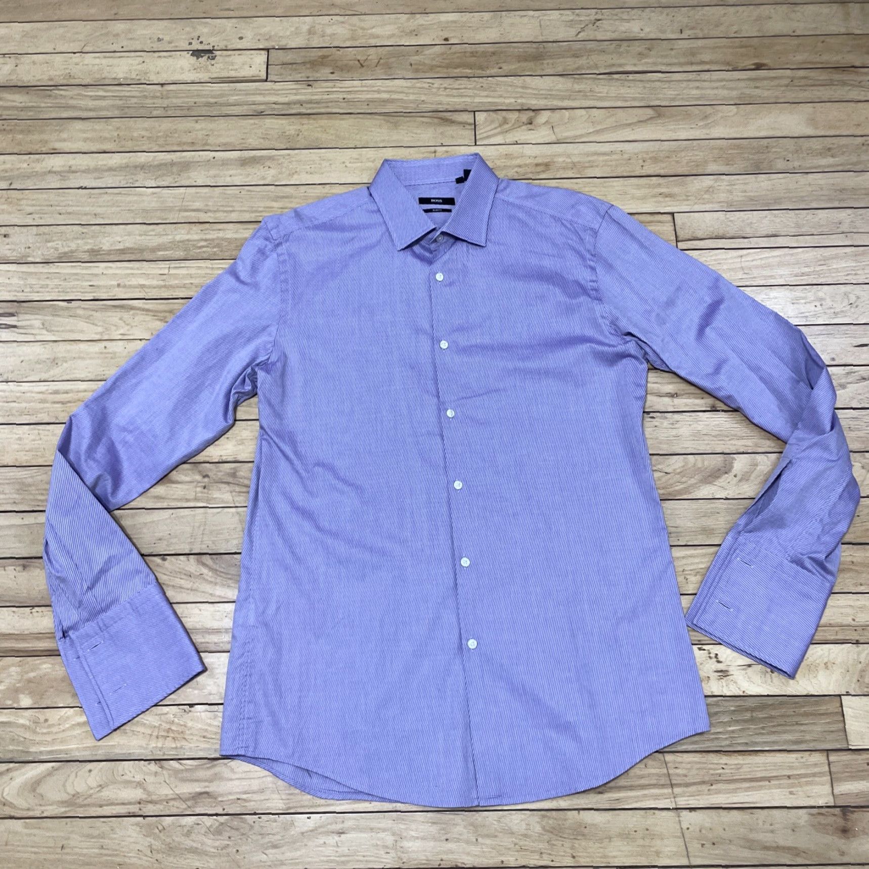 Hugo Boss VINTAGE Hugo Boss Shirt Men 42 16.5 Neck Purple Stripe Button-Up Size US L / EU 52-54 / 3 - 3 Thumbnail