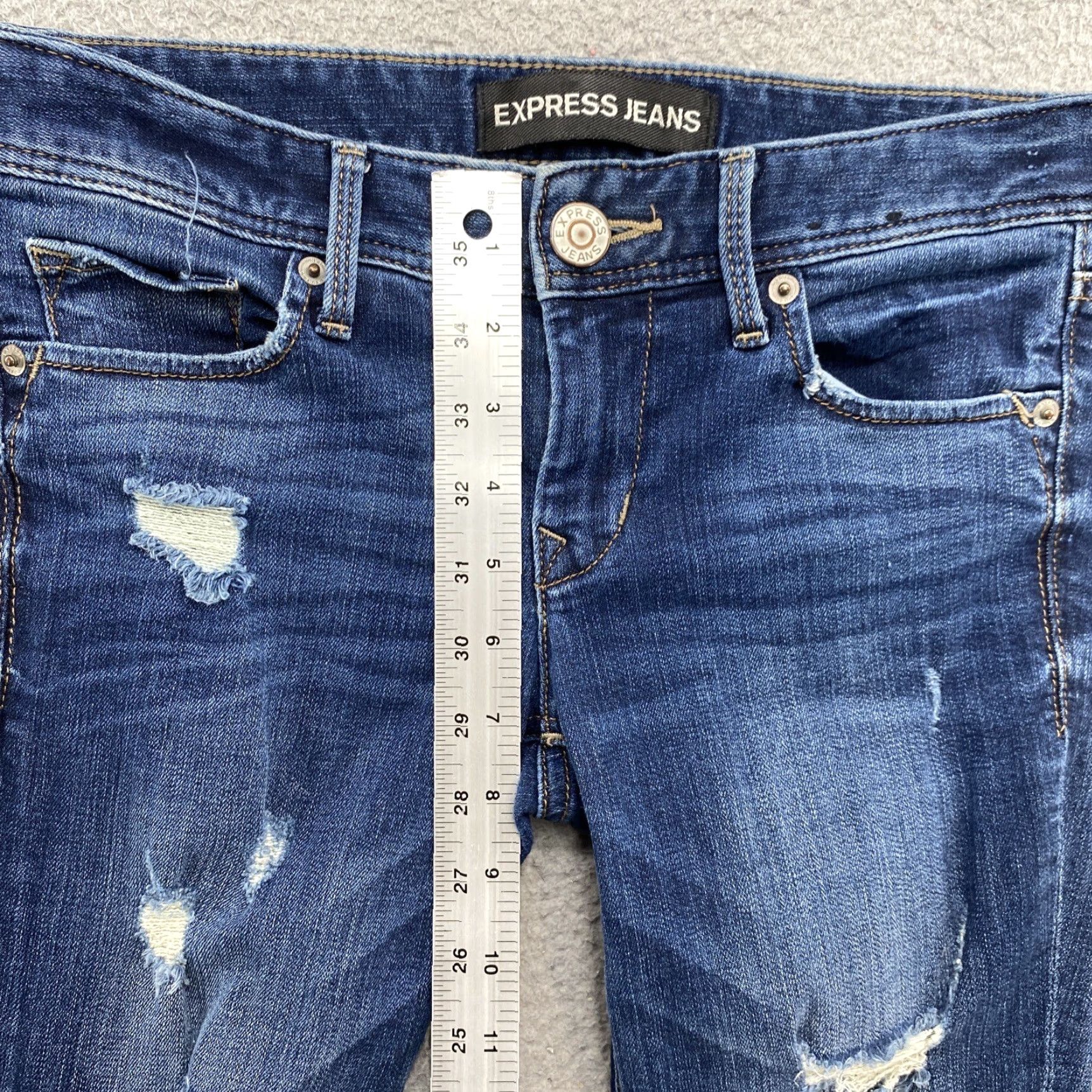 Express Express Womens Skinny Low Rise Distressed Cropped Denim Blue Jeans 0R Size Regular Violet? Size 25" / US 0 / IT 36 - 7 Thumbnail
