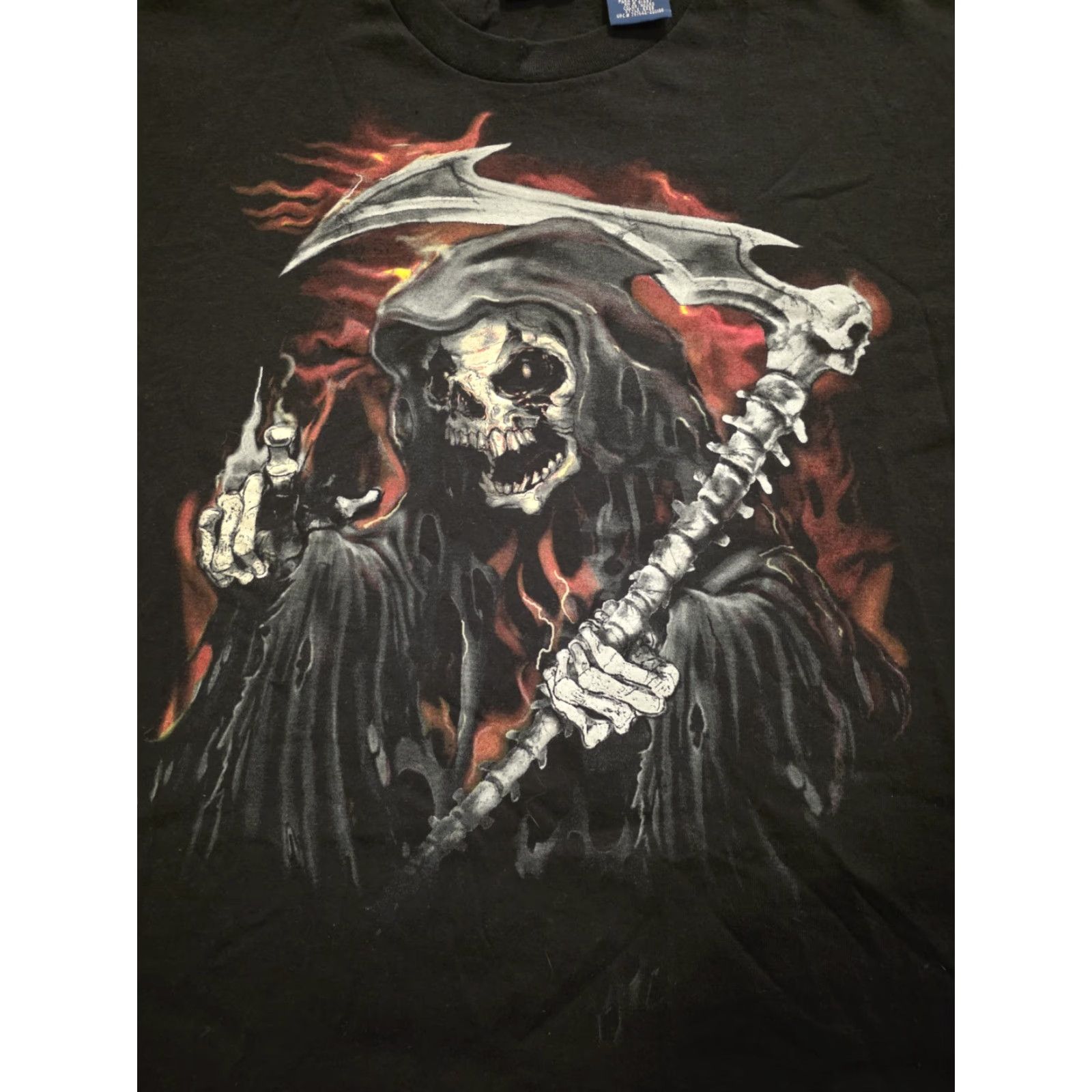 Vintage VINTAGE Greensource Grim Reaper Flames Graphic T-shirt Black Mens Large Deadstock Size US L / EU 52-54 / 3 - 2 Thumbnail