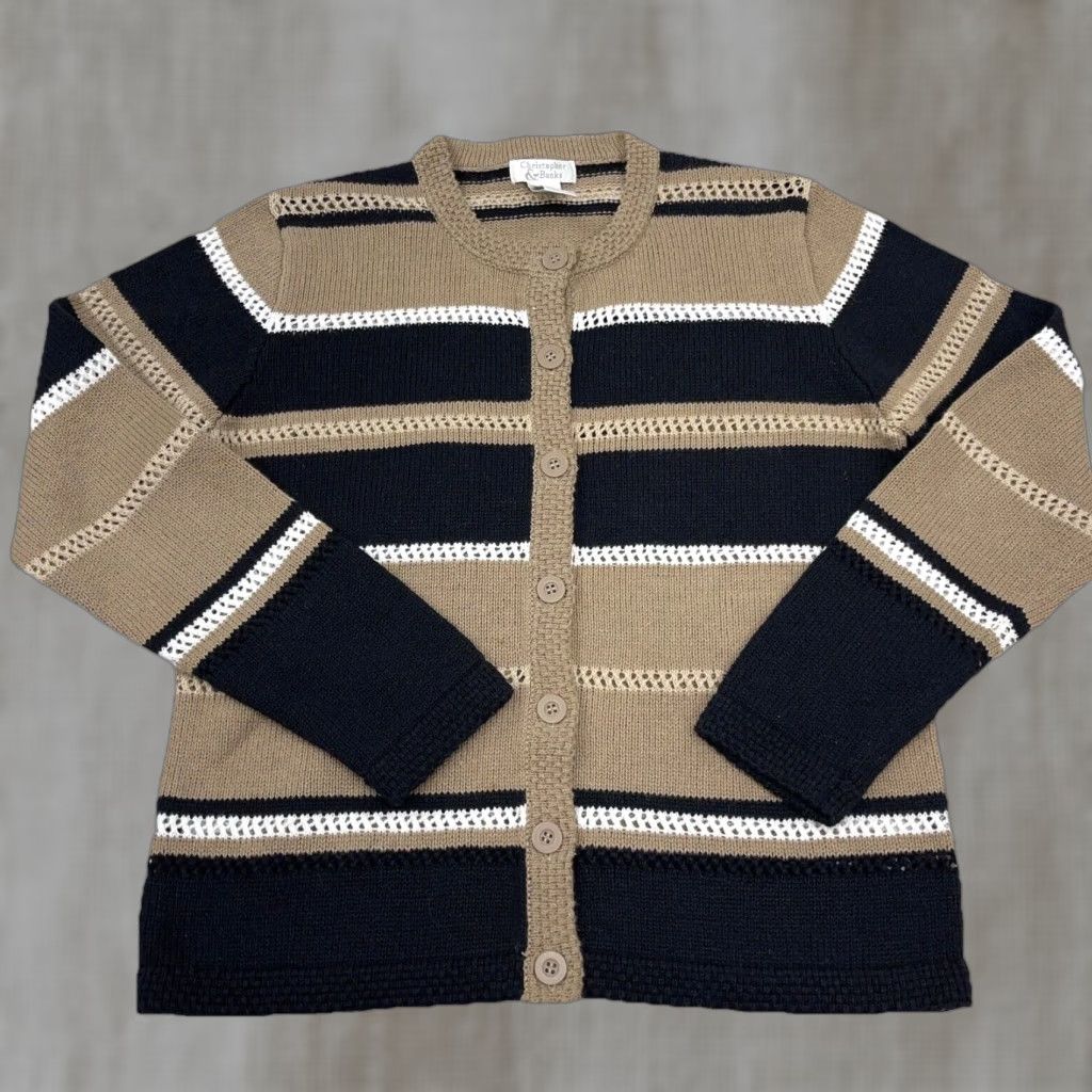 Vintage VINTAGE Christopher & Banks Cardigan Sweater Women S Brown Black Logo All Seasons Full Zip Pockets Mock Neck Casual Knit Lightweight Regular Fit Size S / US 4 / IT 40 - 1 Thumbnail
