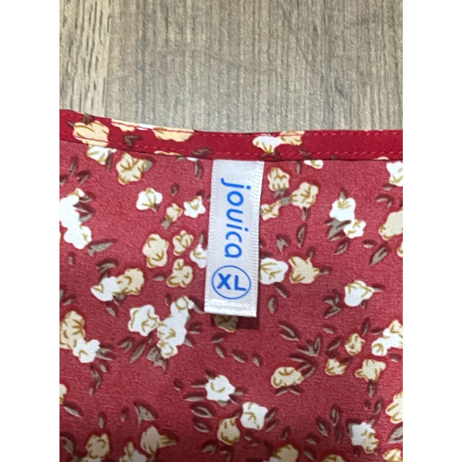 Vintage Jouica Shirt Womens XL Red White Floral V-neck T-Shirt Short Sleeve Pullover Casual Regular Size XL / US 12-14 / IT 48-50 - 7 Thumbnail