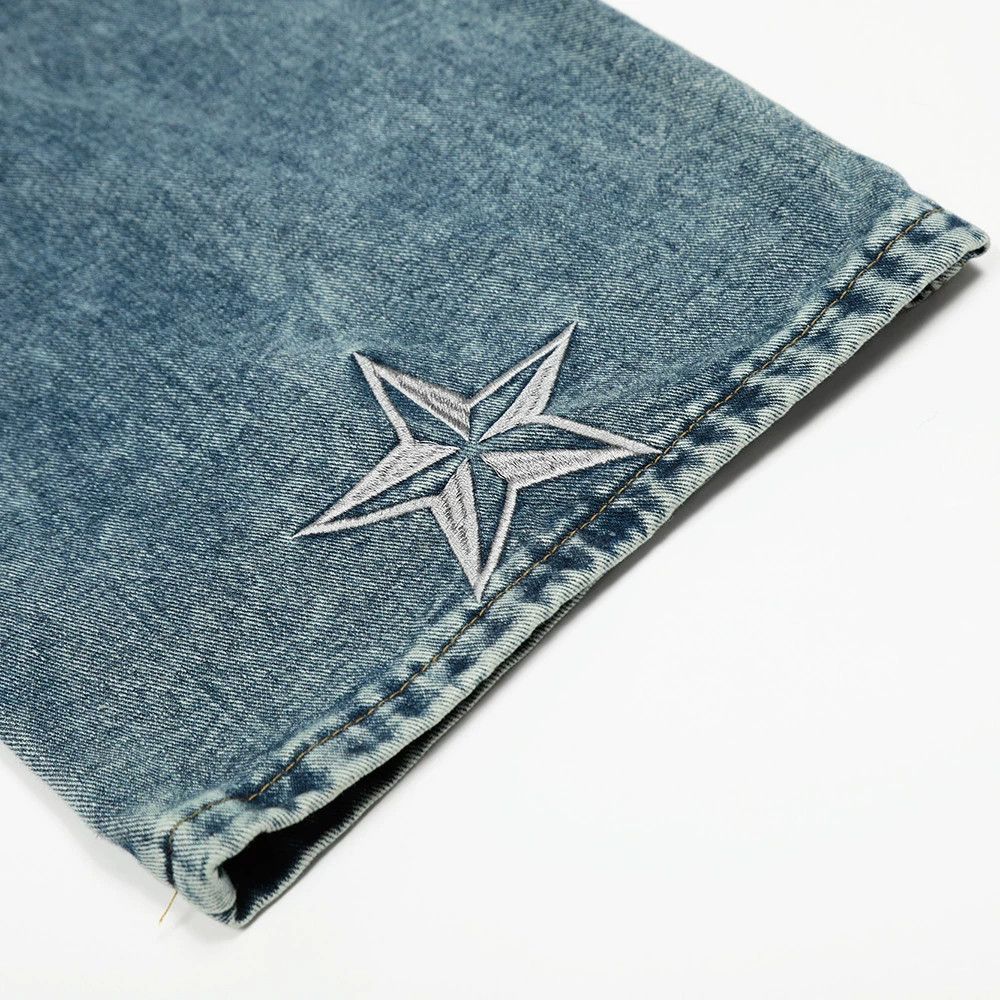 Jean Street men's distressed star embroidered straight jeans Size US 32 / EU 48 - 5 Thumbnail