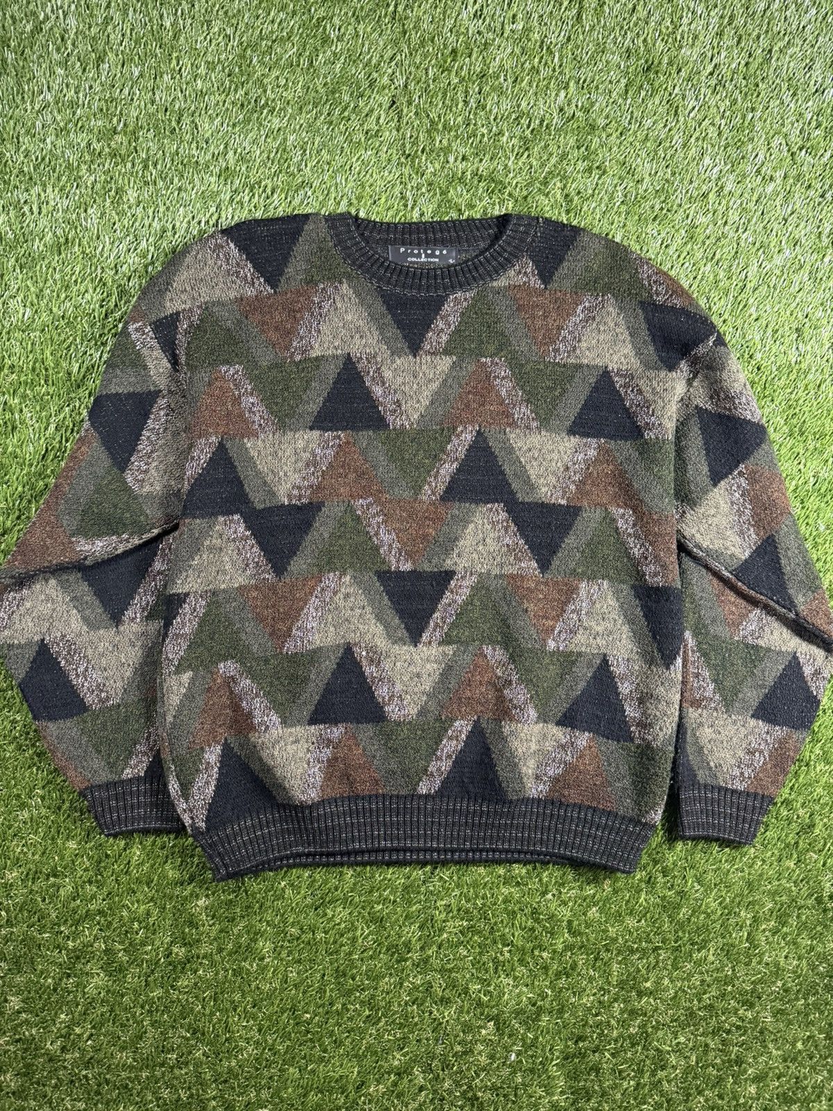 Vintage Vintage 90s Earth Tone Fall Abstract Boxy Knit Sweater Size US L / EU 52-54 / 3 - 1 Thumbnail