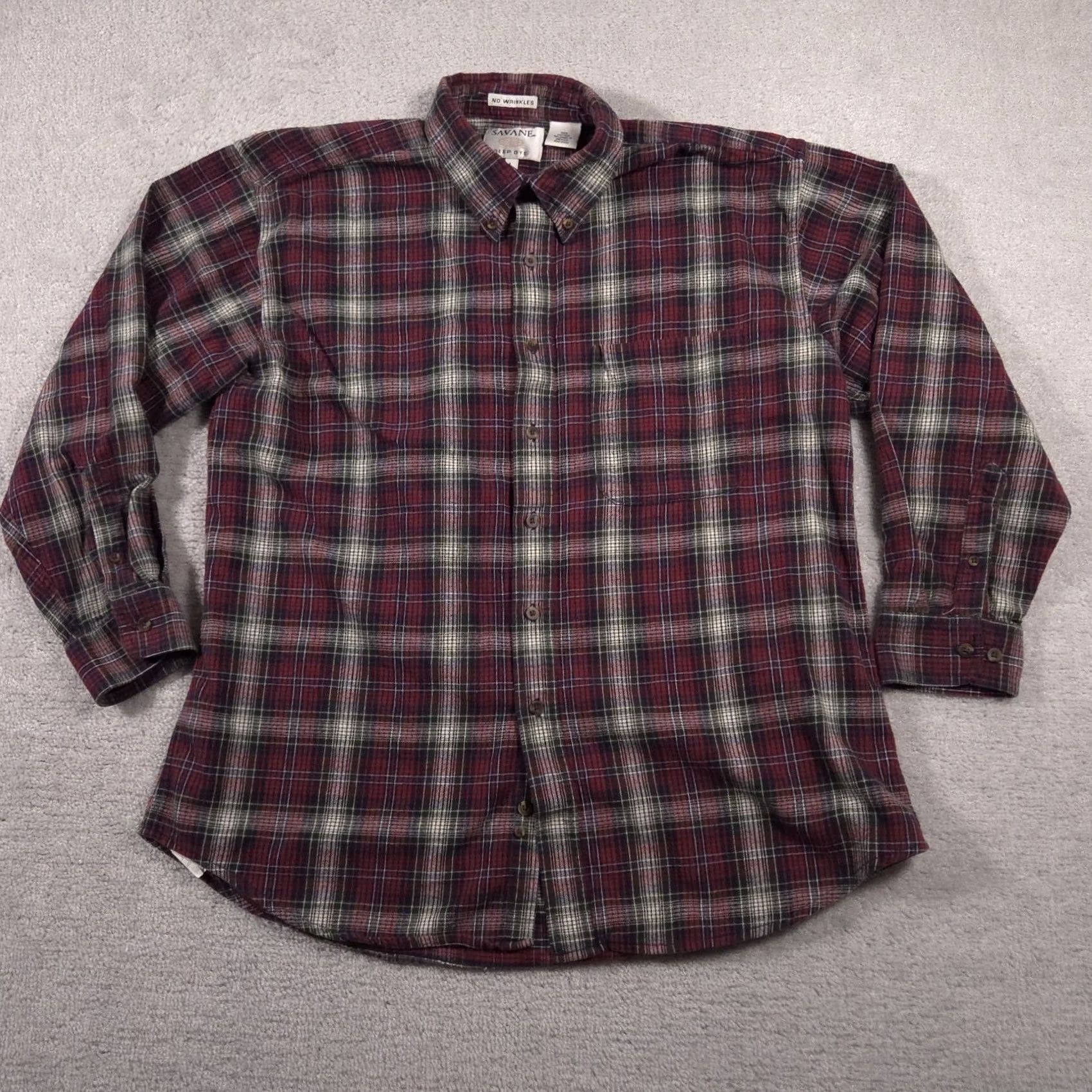 Savane Savane Shirt Plaid Button-Down Long Sleeve Red Cotton Flannel Wool? No, Cotton. Large Mens Regular Fit Outdoor Casual Workwear Travel Size US L / EU 52-54 / 3 - 2 Thumbnail