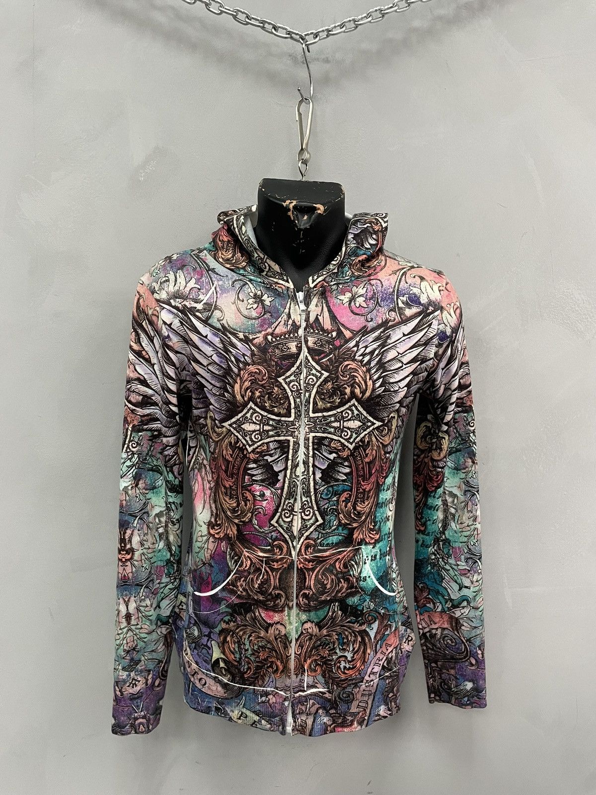 Hysteric Glamour Affliction style gothic cross print colorful Y2K zip hoodie Size US S / EU 44-46 / 1 - 1 Thumbnail