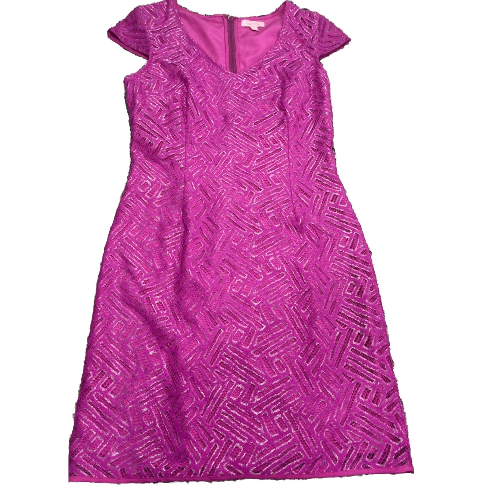 Lilly Pulitzer Dress Sheath 6 Purple Lace Metallic V-Neck Short Sleeve Cap  Sleeve Knit Nylon Knee Length Womens - ilac.rochib.com