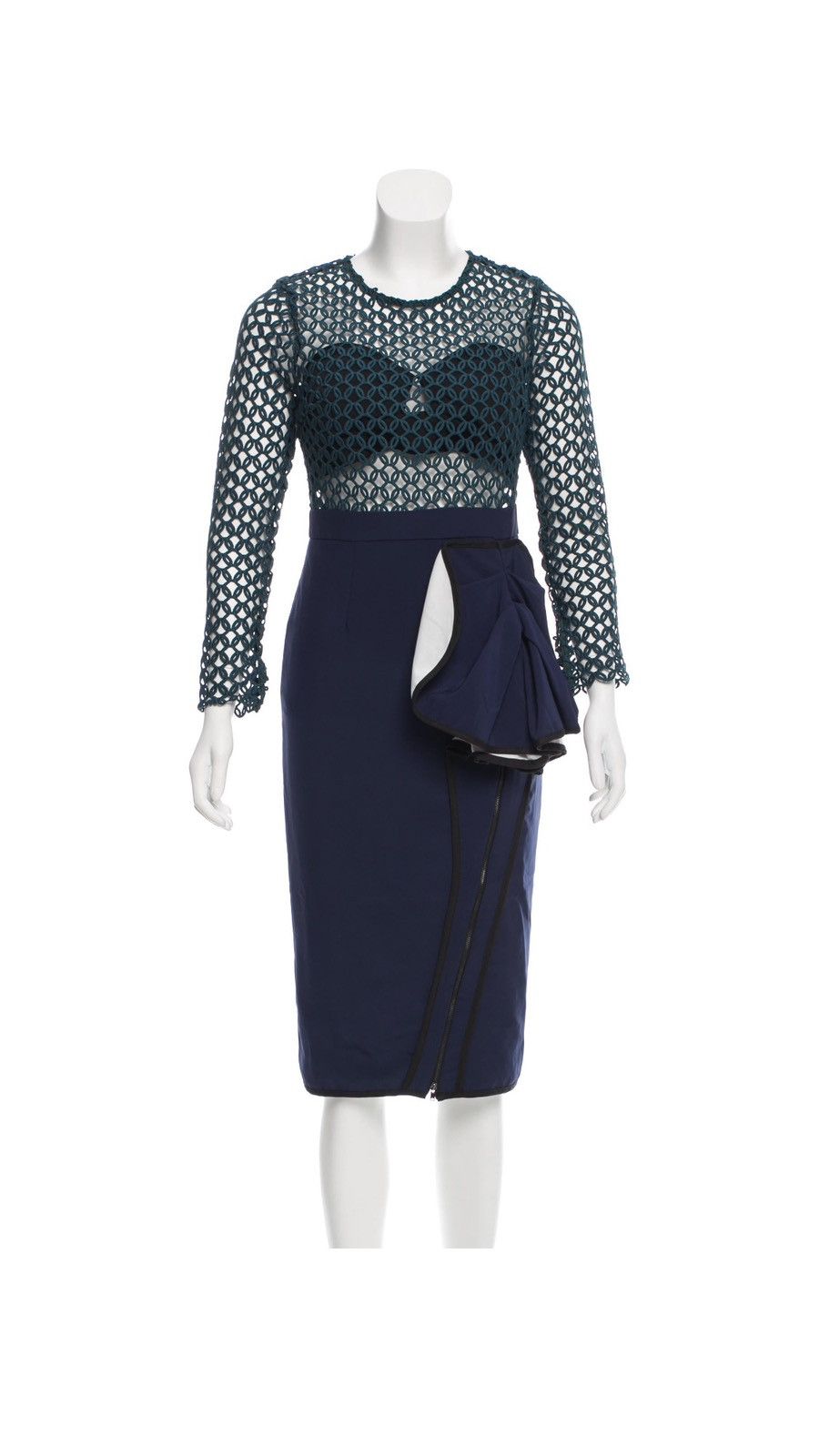 Self-Portrait Blue Ruffled Midi Sheath Dress Size XS / US 0-2 / IT 36-38 - 1 Thumbnail