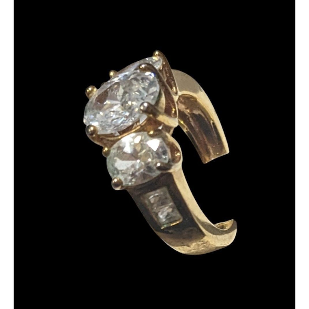 Other Glamorous Bright Gold Tone Large Three Stone Cubic Zirconia Size ONE SIZE - 13 Thumbnail
