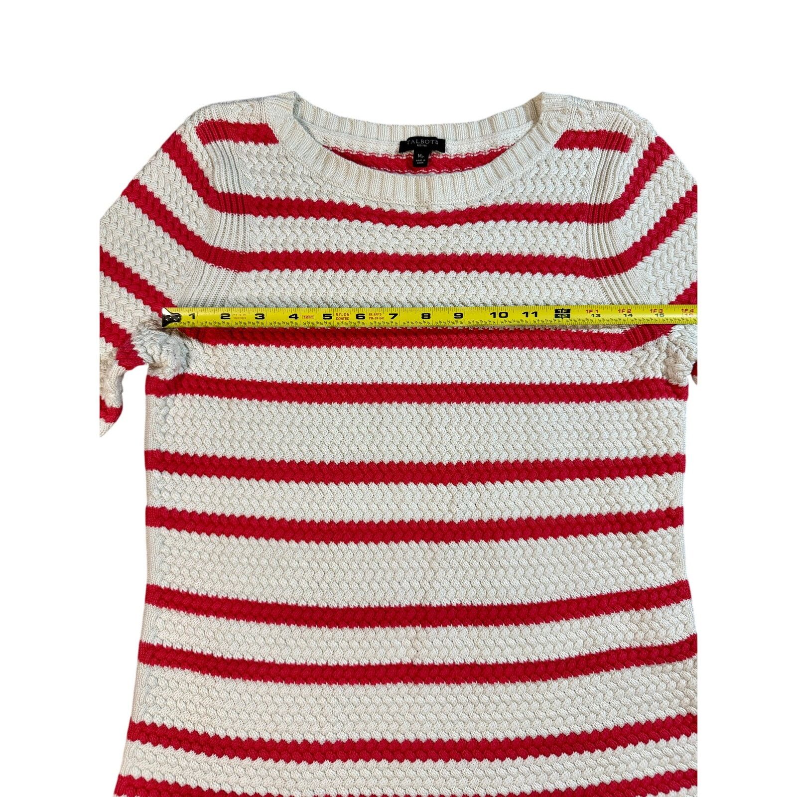 Other Talbots Sweater Cream & Coral Stripe Pullover Size M / US 6-8 / IT 42-44 - 3 Thumbnail