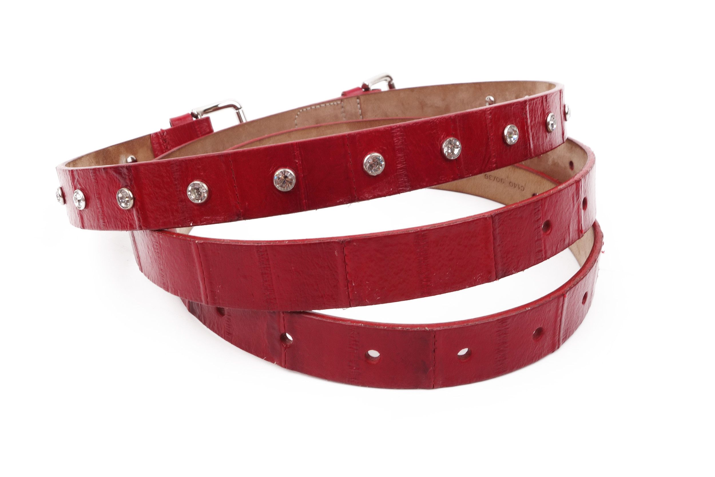 Dolce & Gabbana Dolce Gabbana Red Leather Belt Studded Rhinestone Crystal 36 Size ONE SIZE - 6 Thumbnail