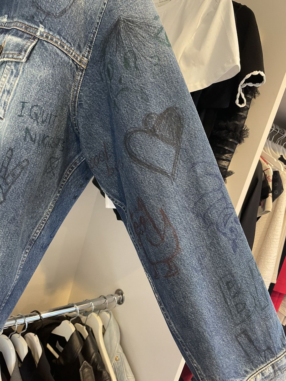 Balenciaga 🔥 SS22 Balenciaga Distressed Grafitti Denim Jacket Size US XL / EU 56 / 4 - 6 Thumbnail