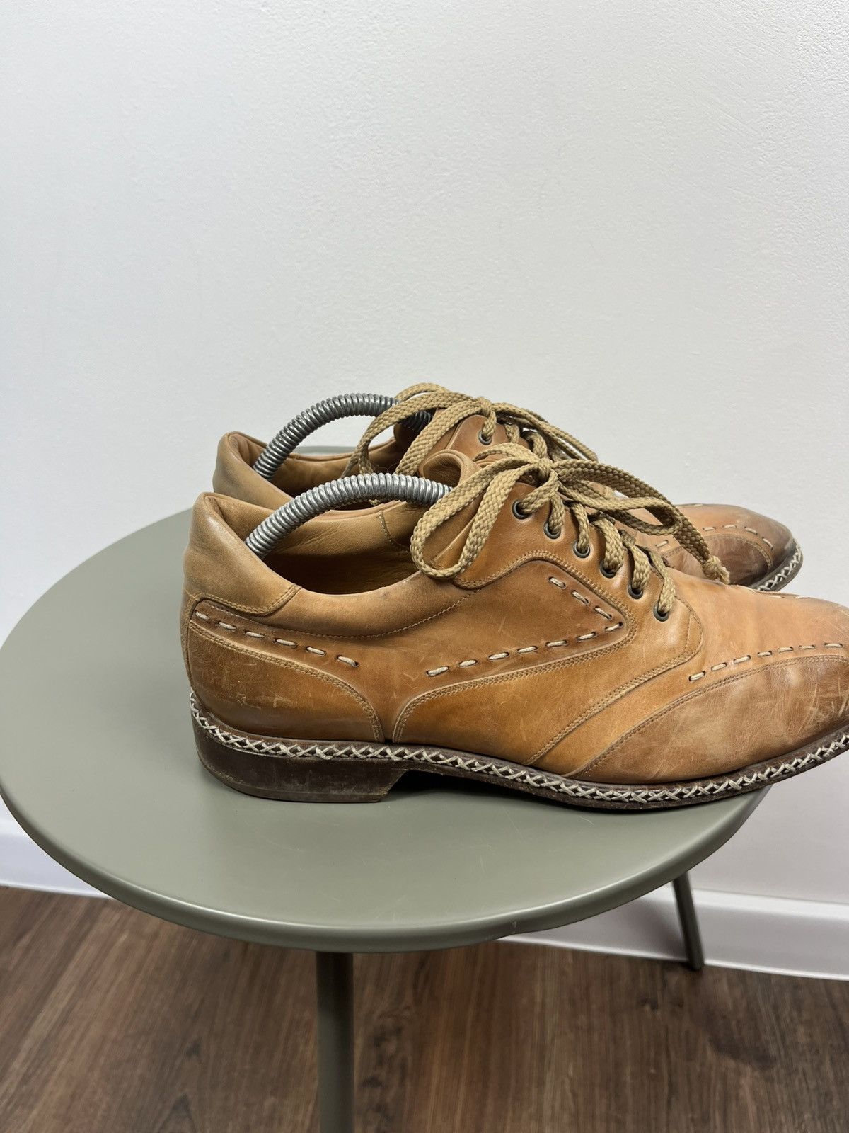 Leather Vintage Tan Leather Lace Up Shoes Hand Stitched Dress EU 42 Size US 9 / EU 42 - 3 Thumbnail