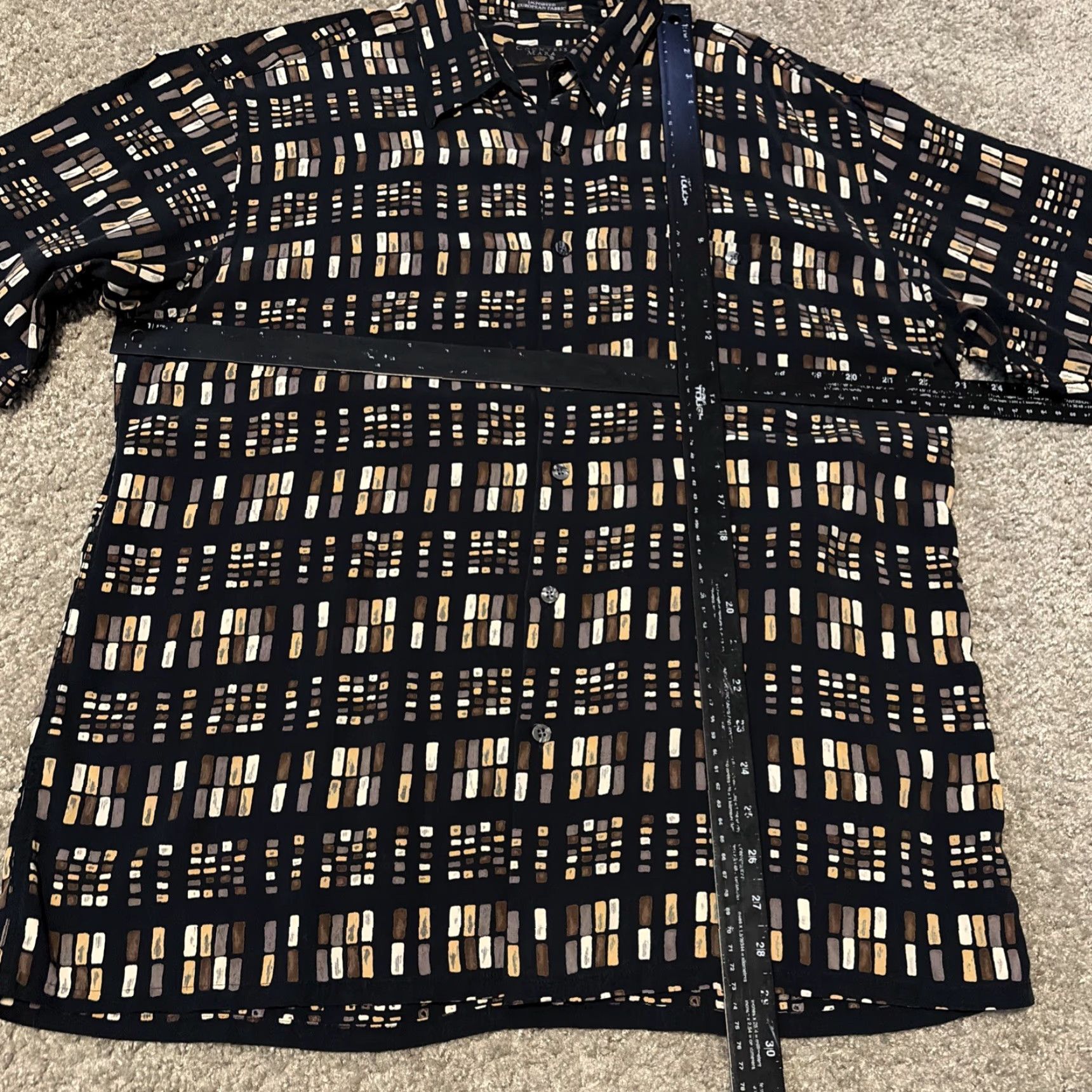Countess Mara VINTAGE Countess Mara Black Brown Geometric Pattern Button Up Shirt Large 90s Men Short Sleeve L Brown Black Geometric 90s Button Up Shirt Mens Size US L / EU 52-54 / 3 - 5 Thumbnail
