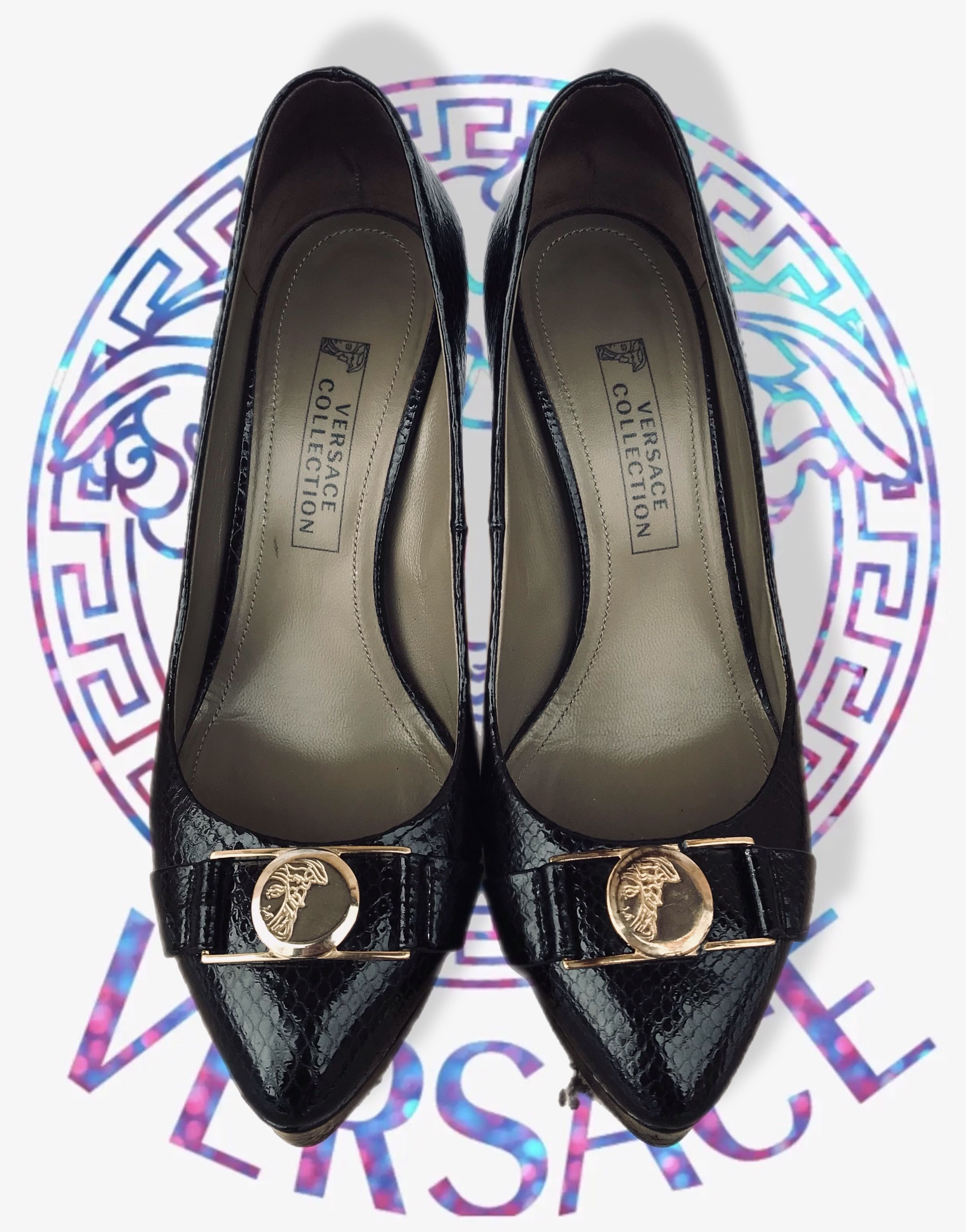 Versace Versace Collection Medusa Heels Pumps 120 mm Leather Black Size US 6 / IT 36 - 6 Thumbnail