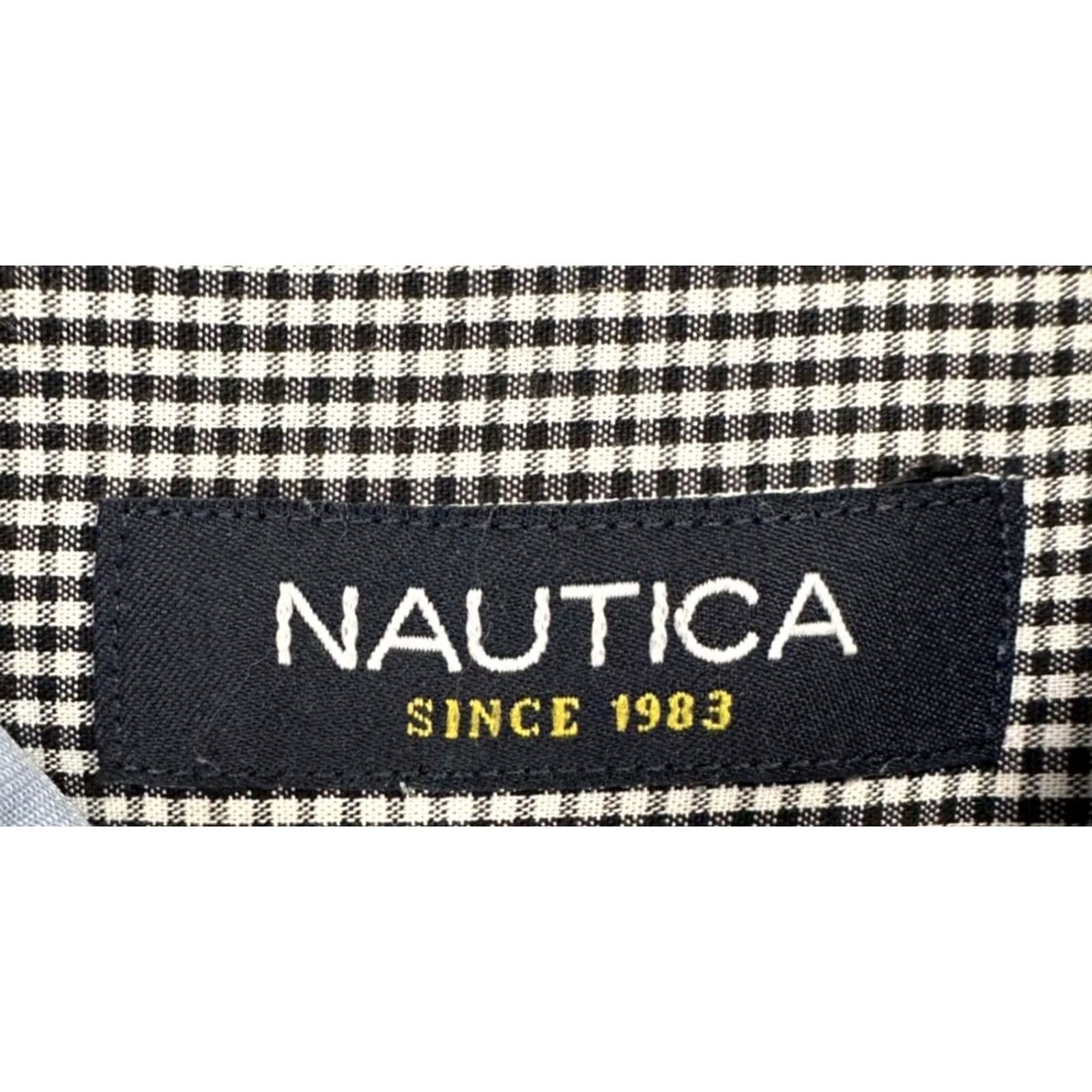 Nautica Nautica Dress Shirt Mens 17 34-35 Black White Shepherd Check Button-Down Shirt Size 46R - 5 Thumbnail