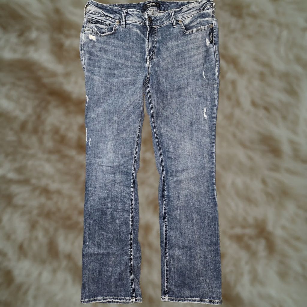 Silver Jeans Co. Silver Jeans Co Suki Bootcut Jeans Womens 16 Blue Mid Rise Distressed Denim Size 38" / US 16 / IT 52 - 1 Thumbnail
