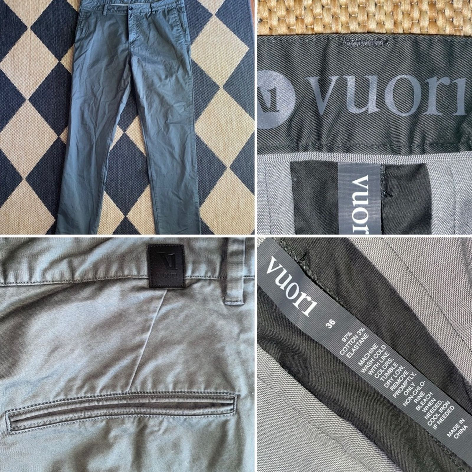 Vuori $128 433 Chino Pants Mens 36x32 Olive Slim Performance