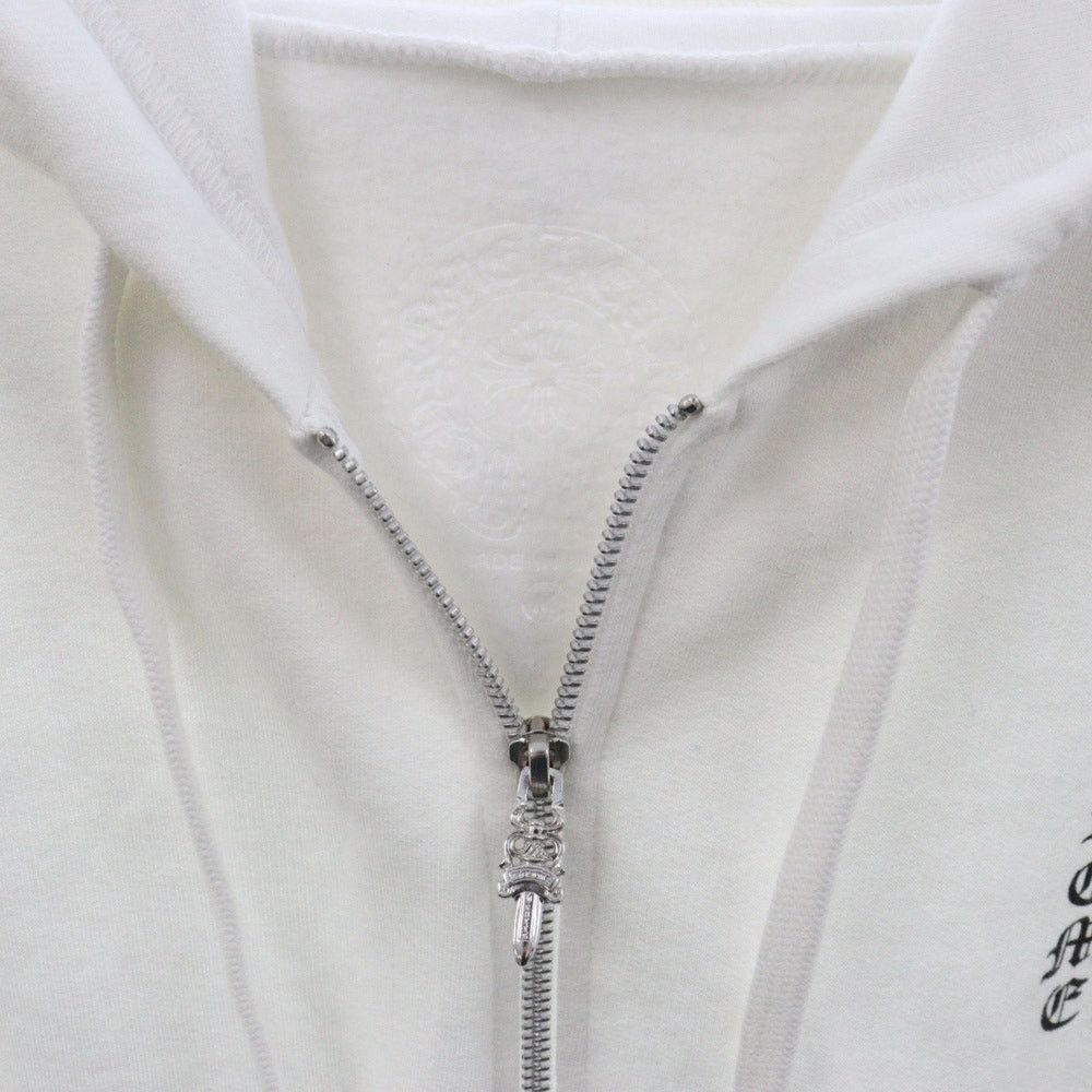 Chrome Hearts Glitter Logo Zip Up Hoodie White