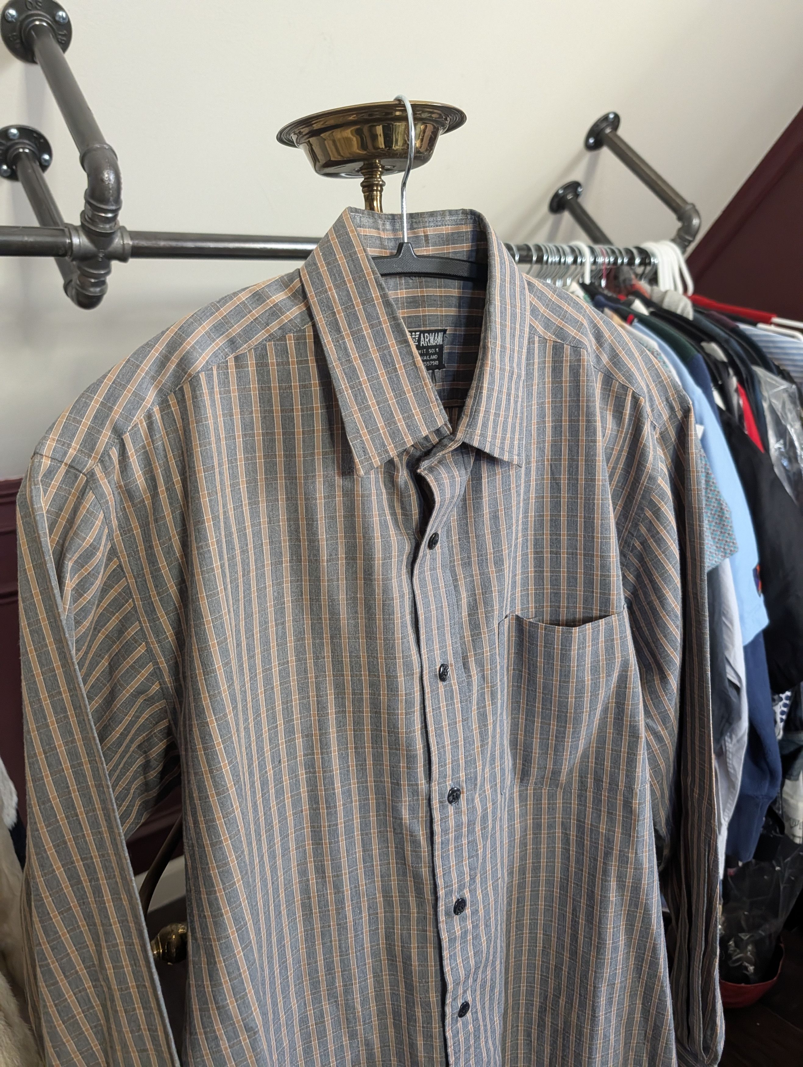 Armani PETER ARMANI Bespoke gray/orange plaid mens dress shirt Size US M / EU 48-50 / 2 - 2 Thumbnail