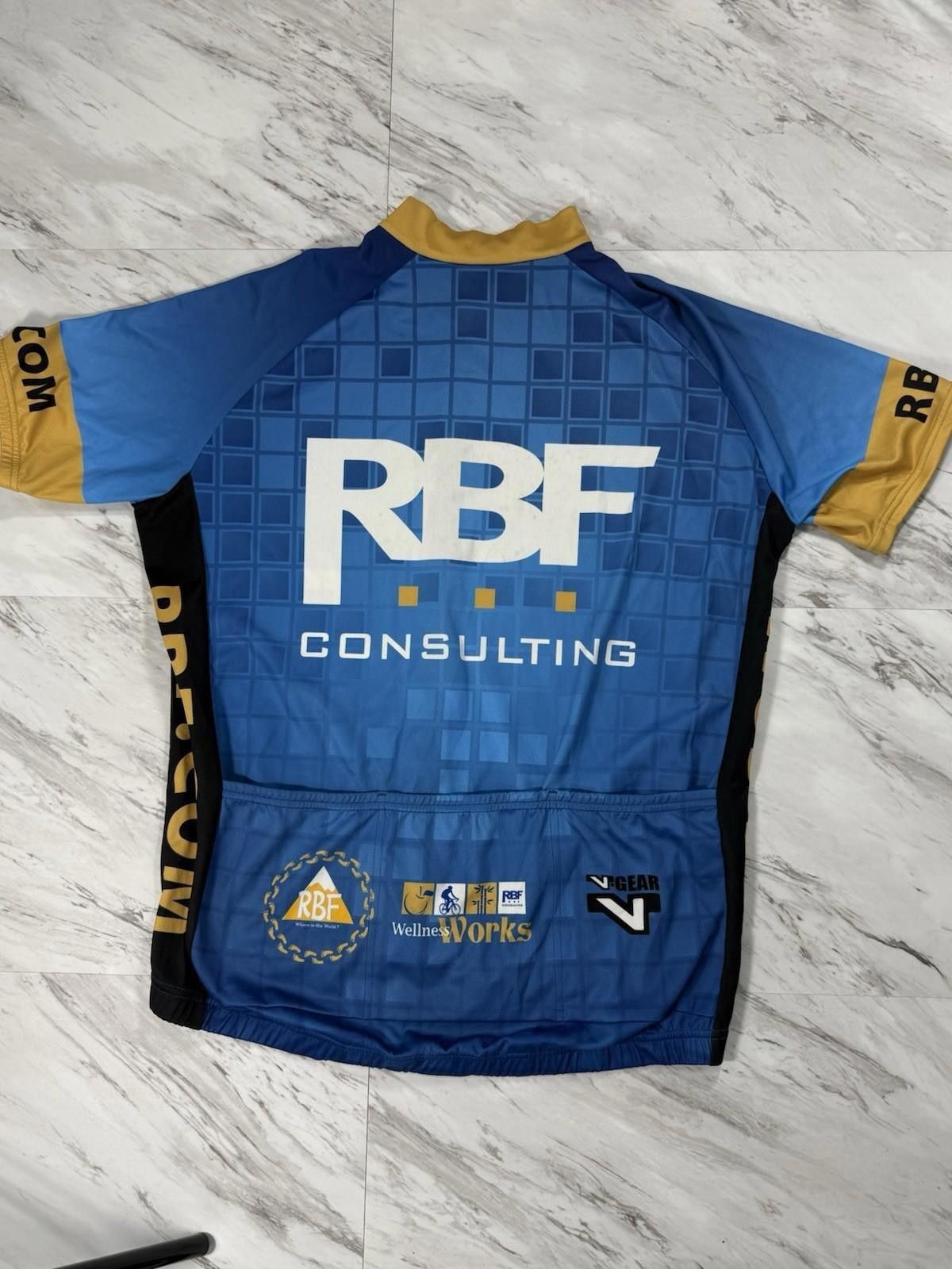 Other RBF Consulting Cycling Jersey Men’s Blue/Gold Bike Gear L #8 Size ONE SIZE - 4 Thumbnail