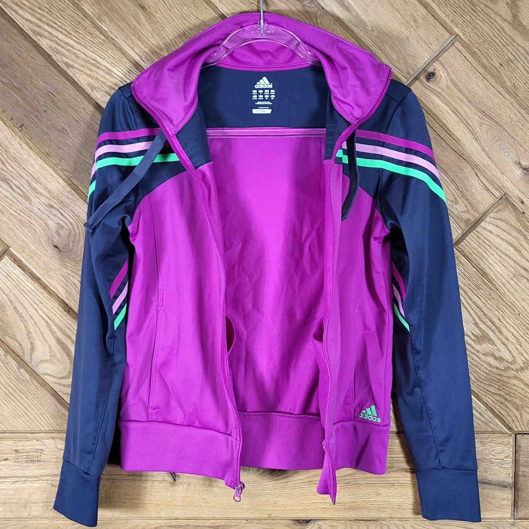 Adidas Adidas Track Jacket Womens Small Climalite Hooded Full Zip Striped Purple Navy S Womens Size S / US 4 / IT 40 - 8 Thumbnail