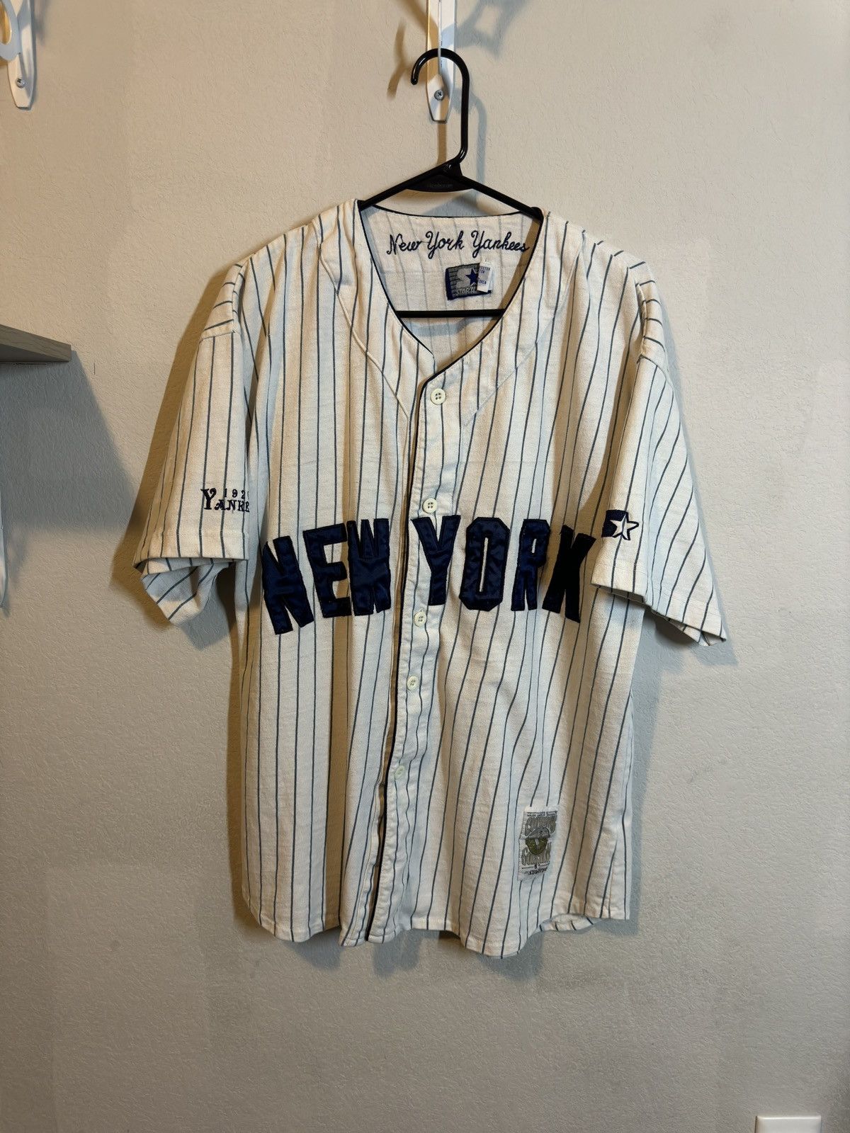 image of Starter Vintage Yankees Jersey in White, Men's (Size Large)