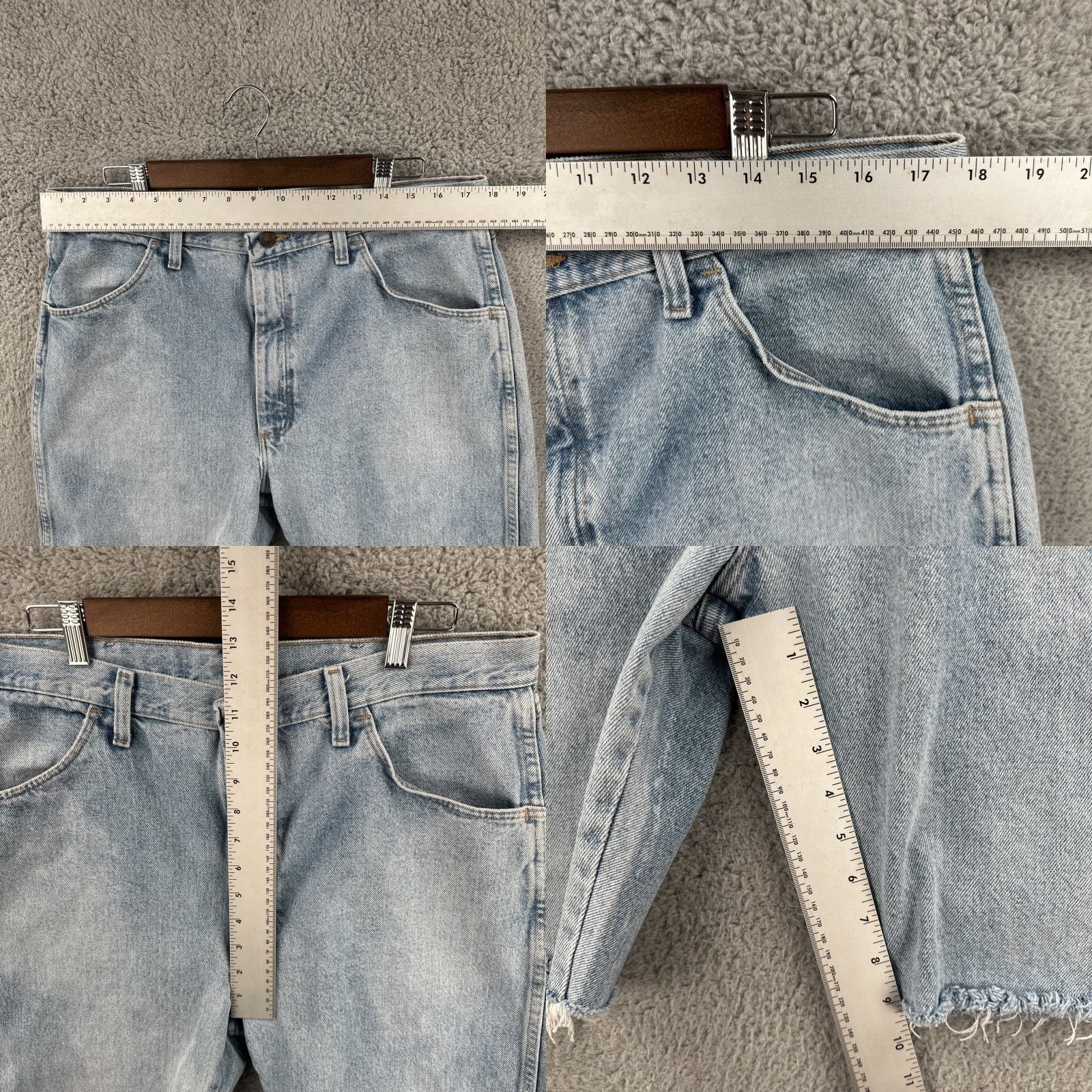 Denime VINTAGE Rustler Men Denim Shorts 9 Inseam 36 Blue Distressed Flat Front Casual 90s Americana Mens Size US 36 / EU 52 - 8 Thumbnail