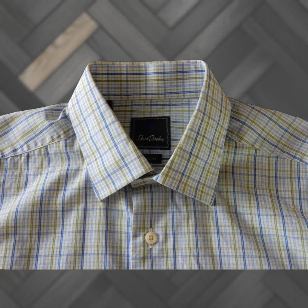 David Donahue VINTAGE David Donahue Men's Dress Shirt Long Sleeve Plaid Size 16.5 Regular Green-Blue-White Size 42R - 1 Thumbnail