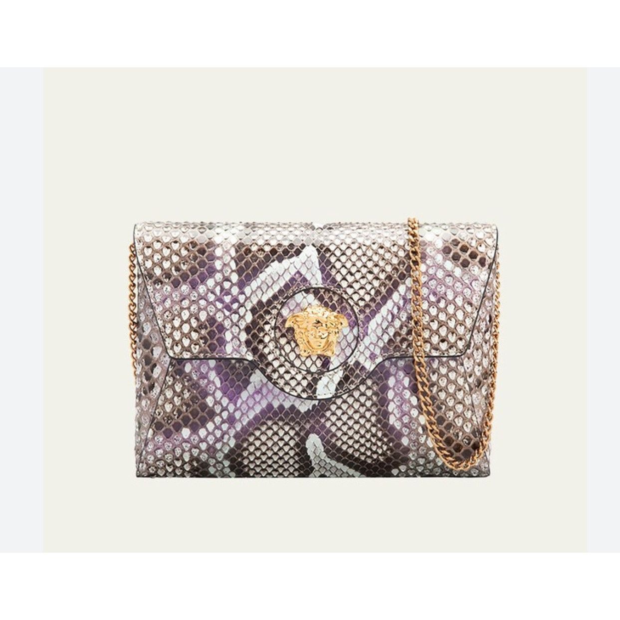 Versace VERSACE La Medusa Python Envelope Clutch Bag Gold Chain Grey Size ONE SIZE - 1 Thumbnail