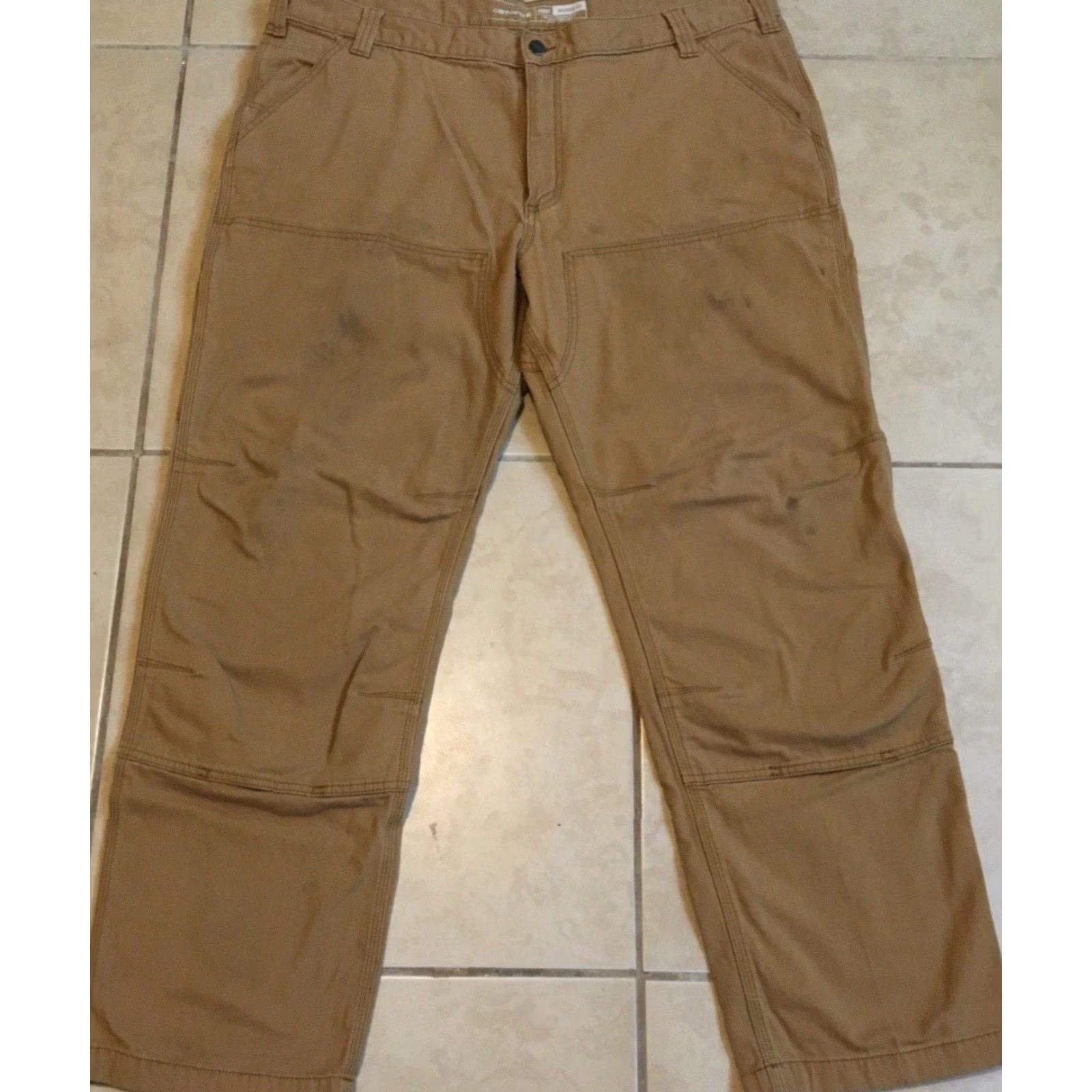 Carhartt VINTAGE Carhartt Faded Distress Double knee Pants 42 Boys Mens 42 Beige Distressed Grunge 90s Trucker Carhartt Style Size US 42 / EU 58 - 2 Thumbnail