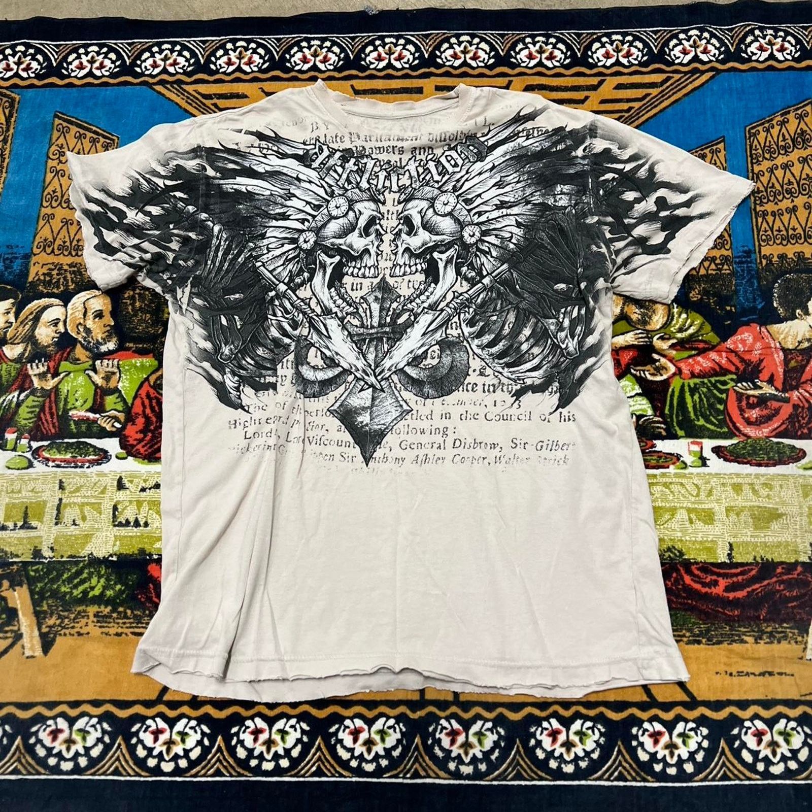 Affliction Cream and black affliction tshirt size L skulls grunge punk Size US L / EU 52-54 / 3 - 5 Thumbnail