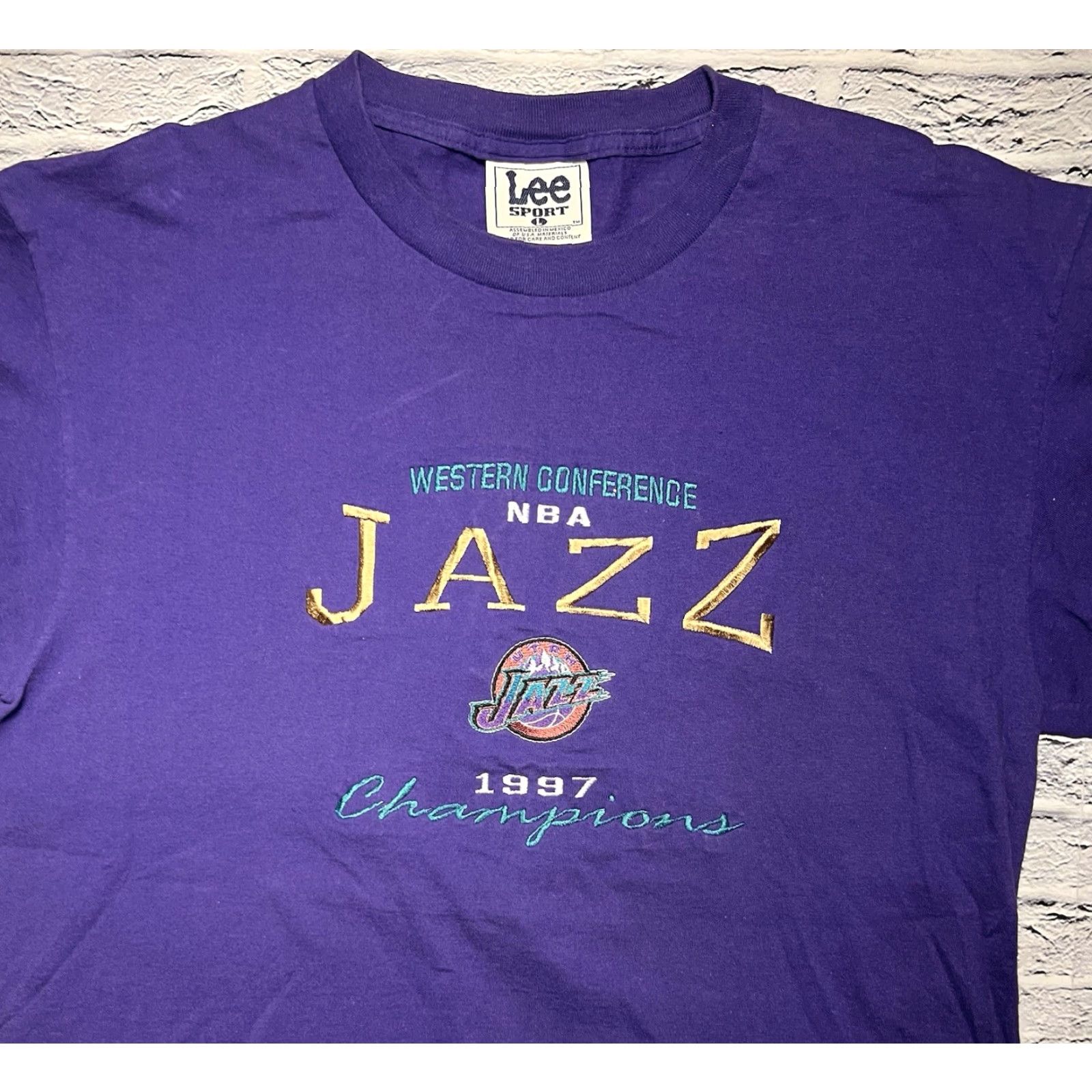 Champion VINTAGE Utah Jazz Western Conference Champions T-Shirt Embroidered Large L Purple Mens Size US L / EU 52-54 / 3 - 2 Thumbnail