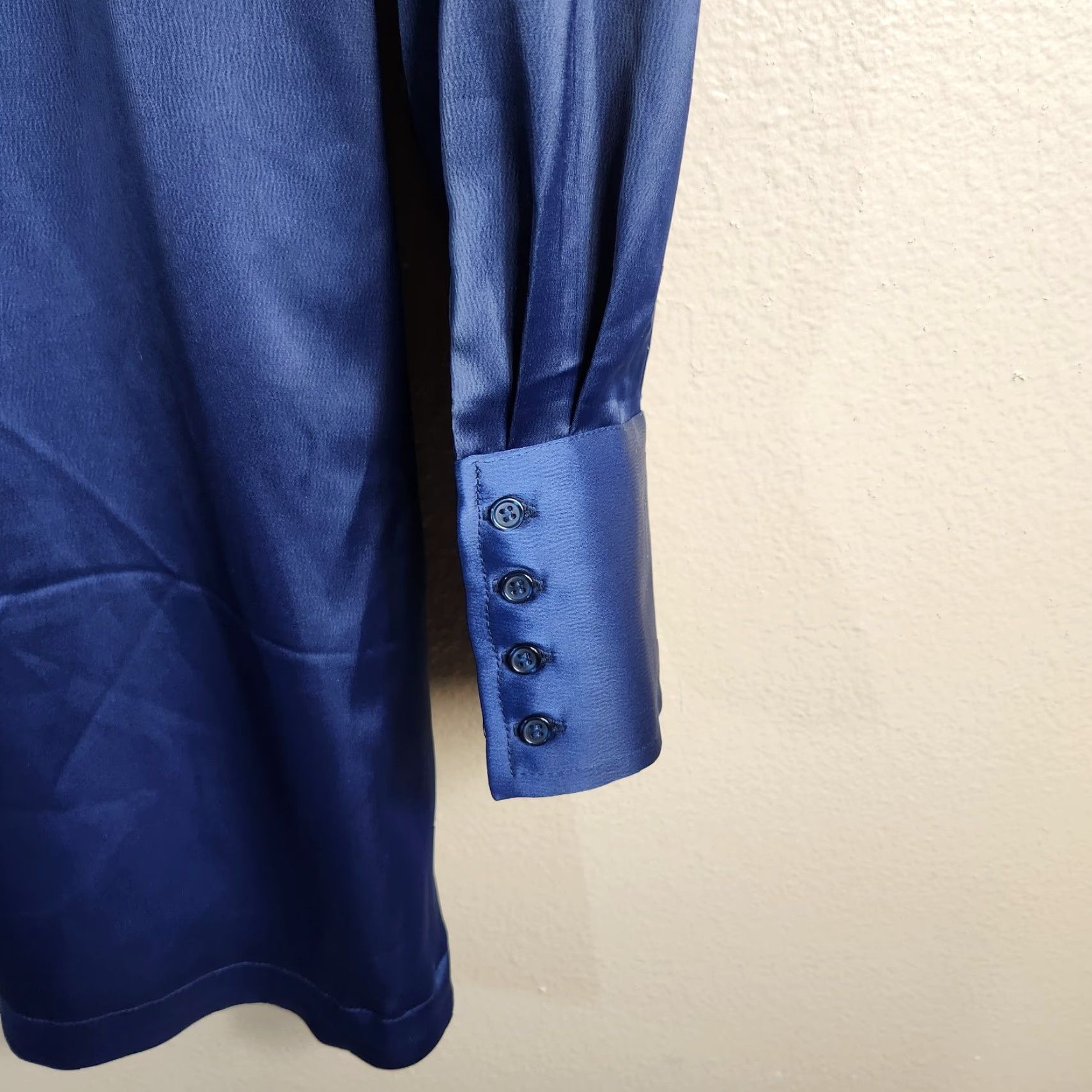 House of Harlow VINTAGE House of Harlow 1960 Womens Shirt Dress XS Navy Long Sleeve with Tie Waist Satin/Polyester Beautiful Detail Size XS / US 0-2 / IT 36-38 - 6 Thumbnail